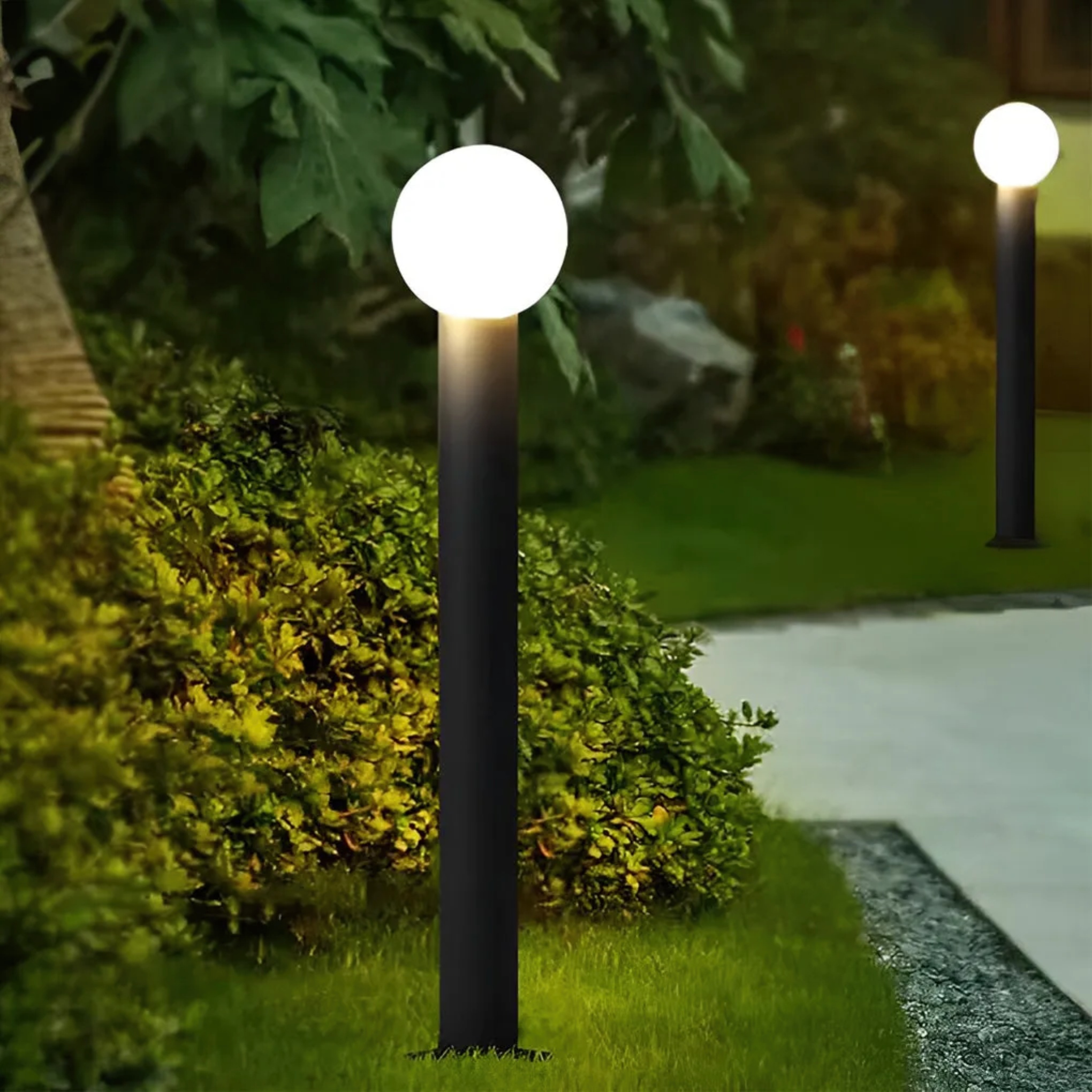 Black synthetic round ball landscape lighting - modern — 10"
