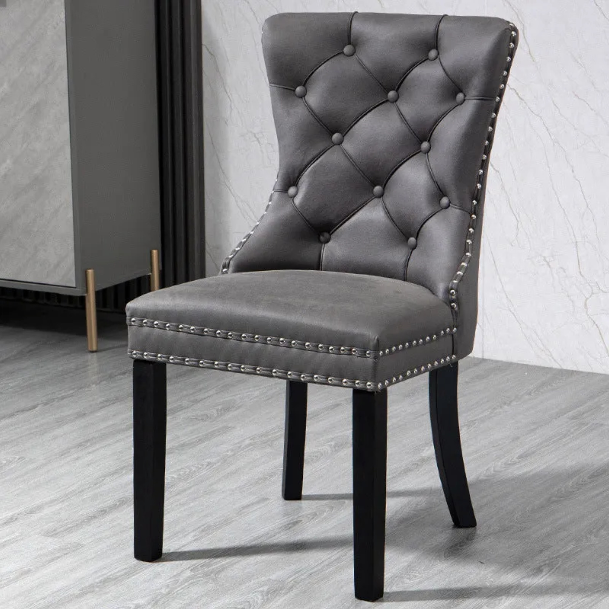 Green traditional tufted-back square dining chairs & benches