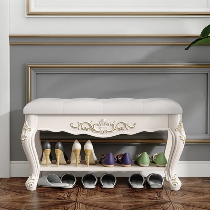 Lighom traditional engraved 2-tier wood footstools in leather — 23.62" L x 12.6" W x 18.11" H / Gold Engraving