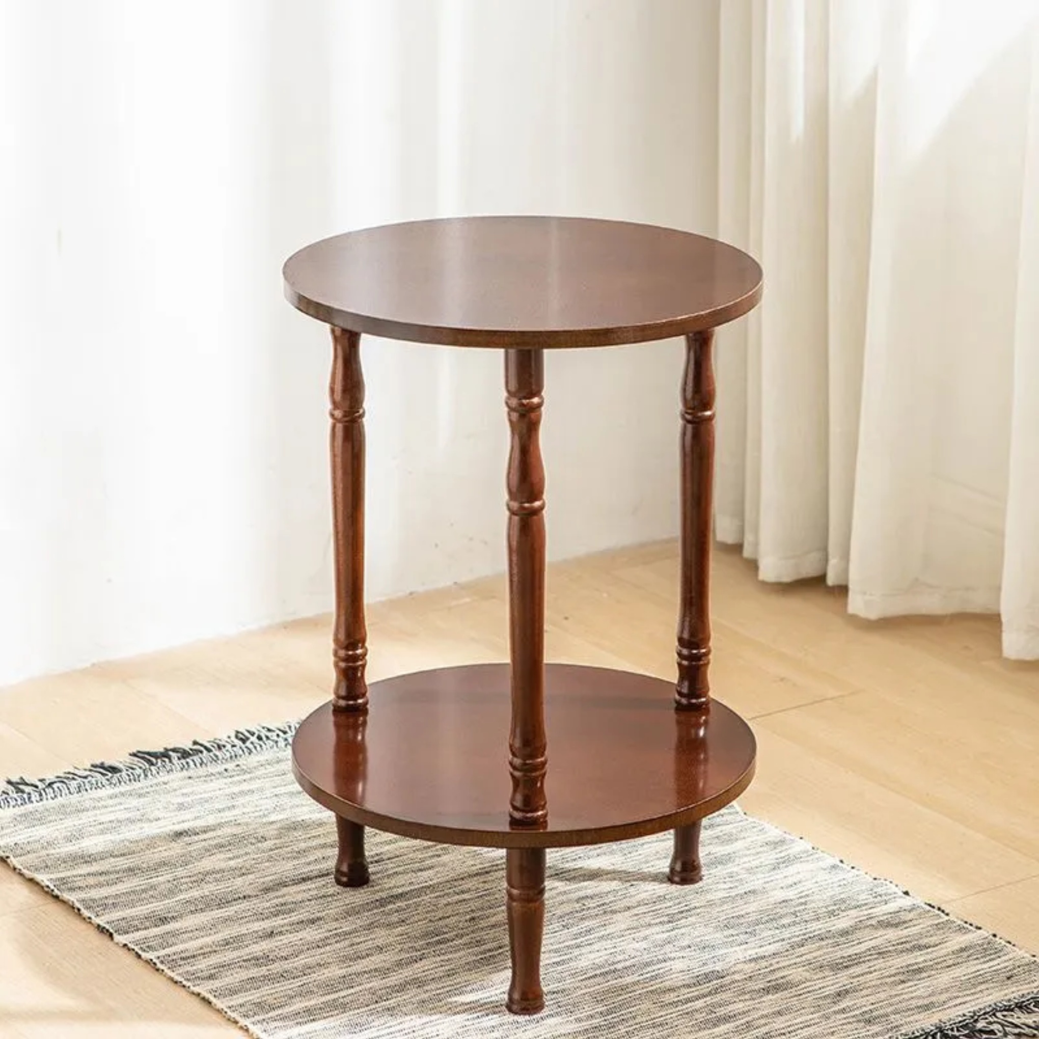 Lighom traditional solid round wood coffee tables