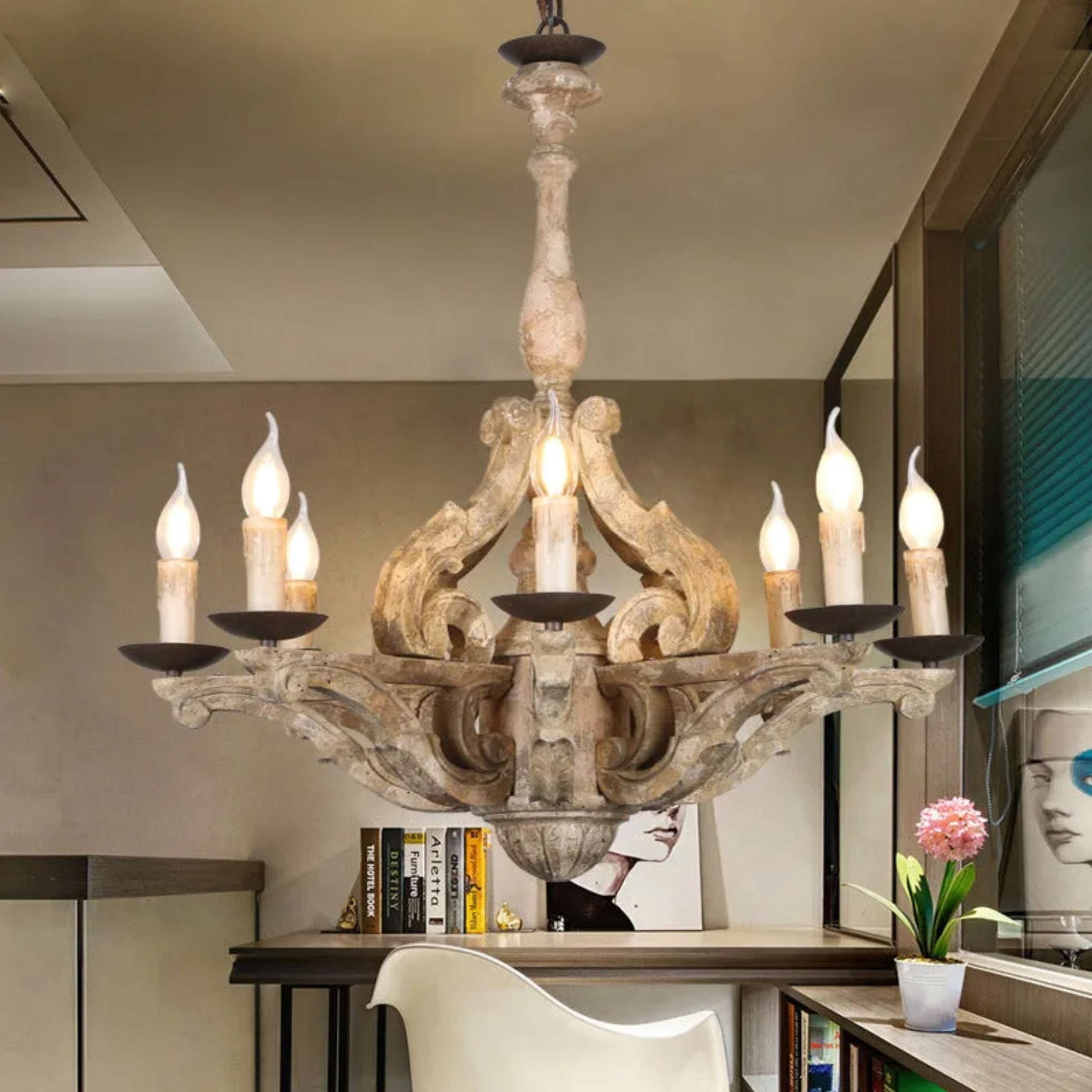 Vintage solid rust chandeliers in wood — 110V-120V (US/CA)