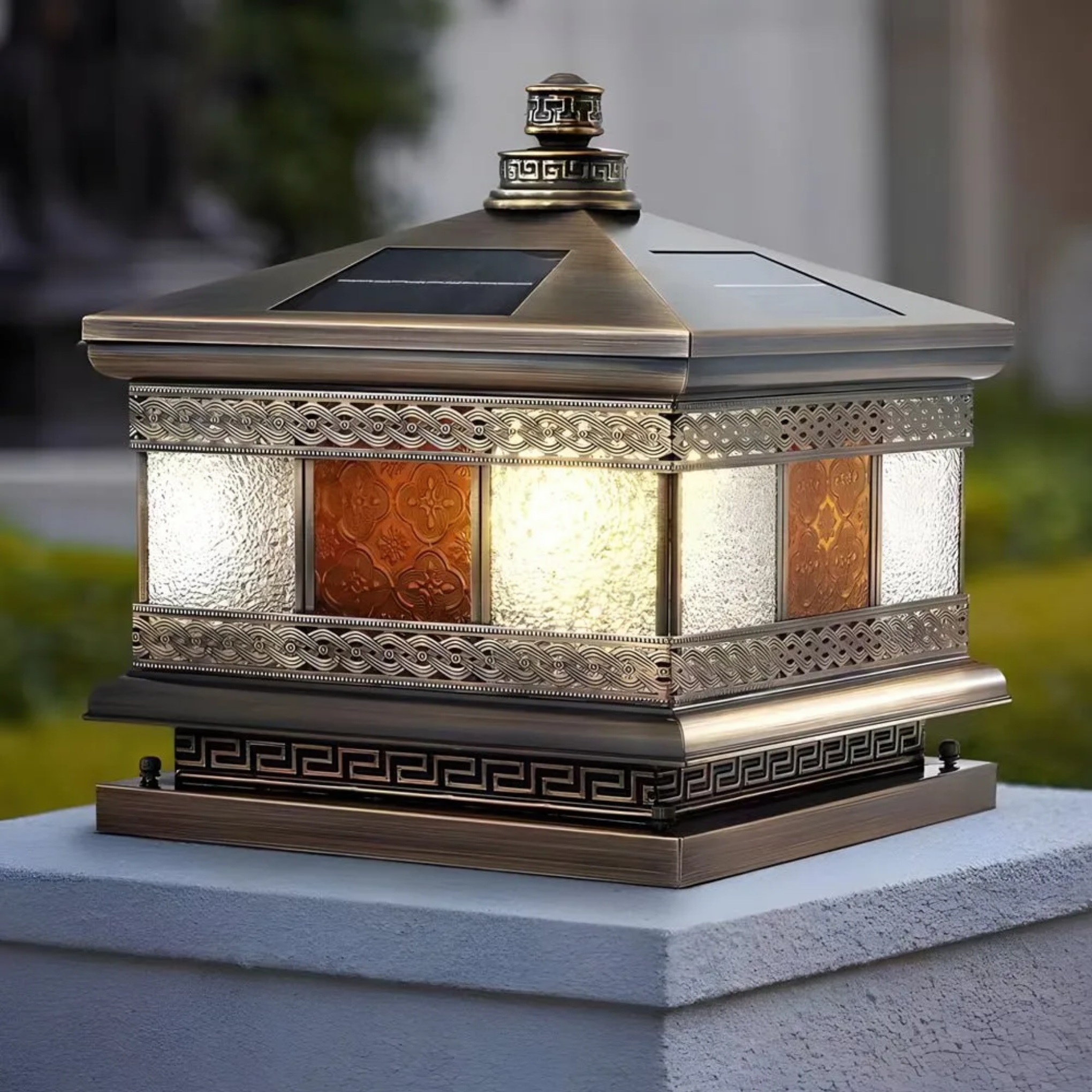 Bronze copper column square outdoor post lights - industrial — 9.8" L x 9.8" W x 11.8" H / Hardwired