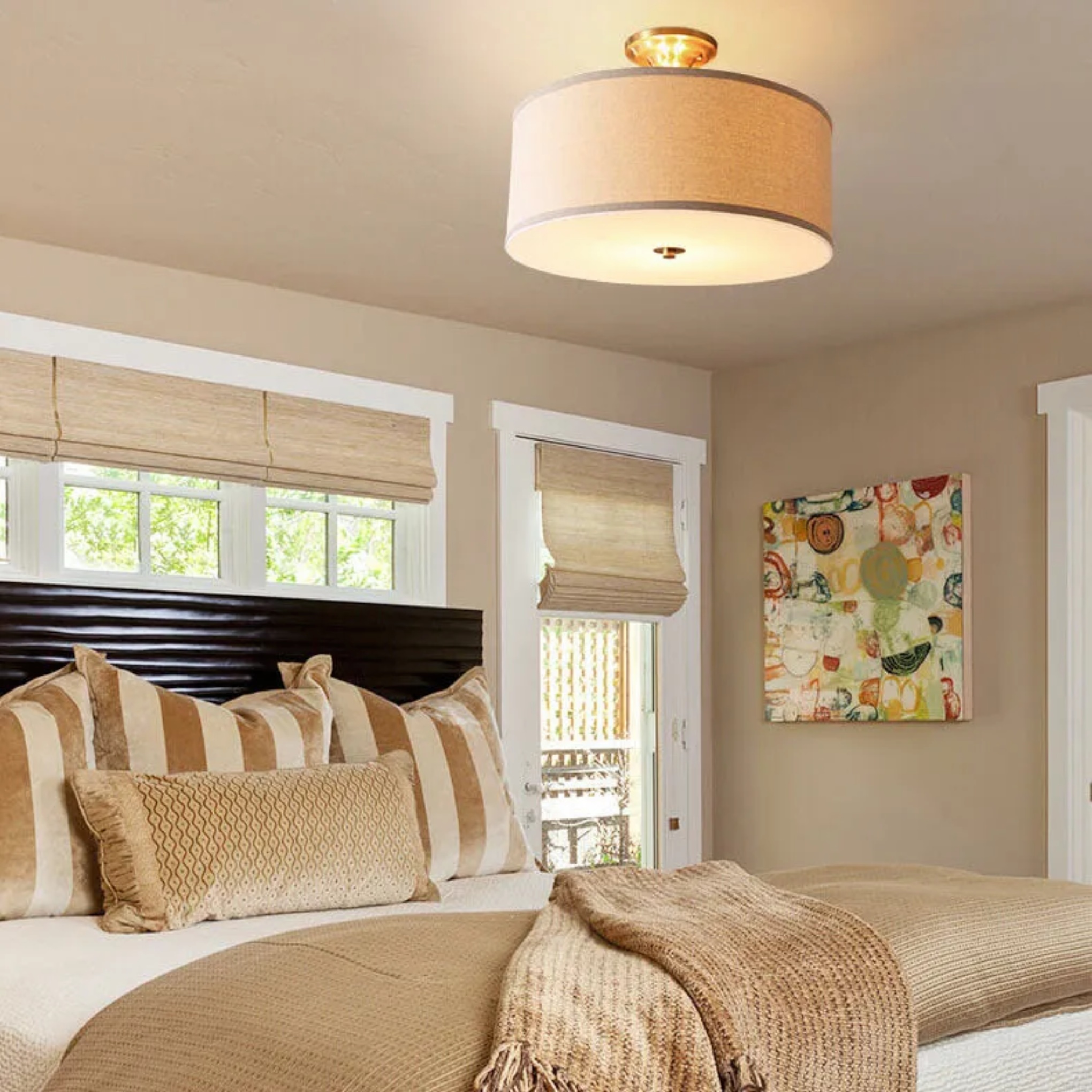 Modern drum semi-flush semi-flush mount light in fabric — 15.75" W x 13.78" H / 110V-120V (US/CA)
