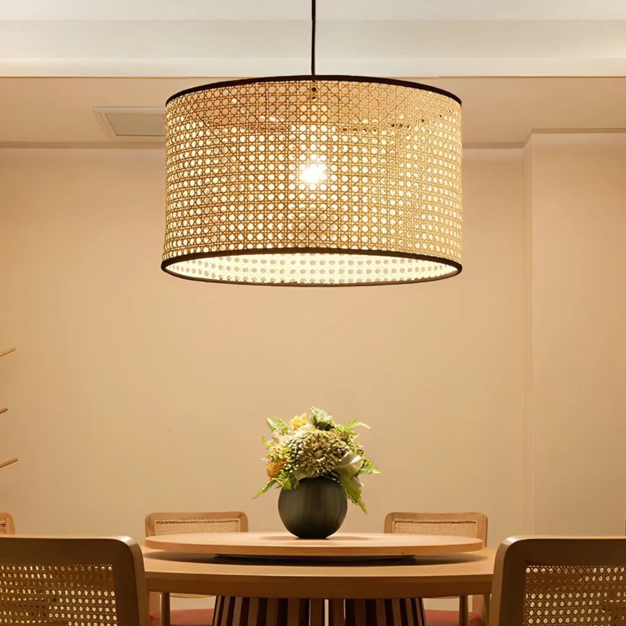 Oak rustic round pendant lighting — 14" H x 8" Dia