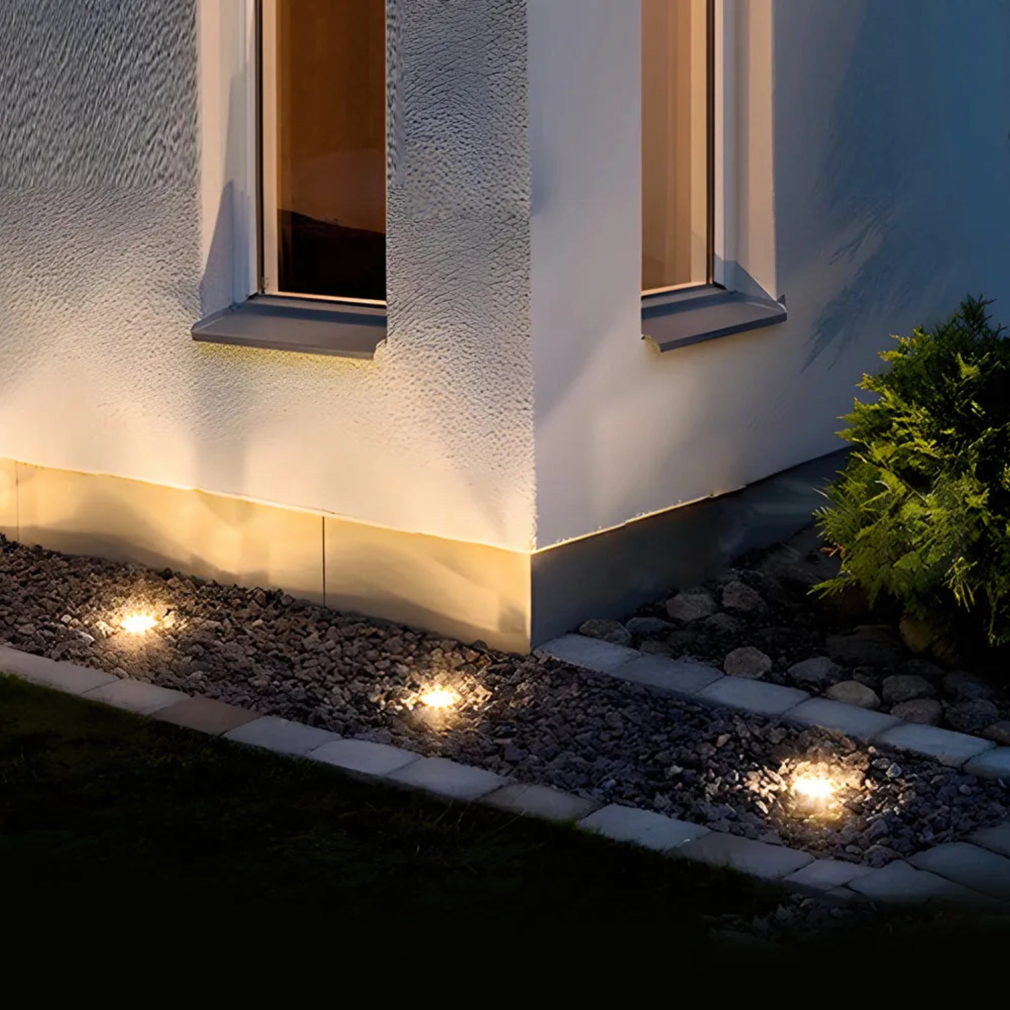 Modern deck square gray step & deck lights, Lighom — Polished Chrome / Warm White (3000K)