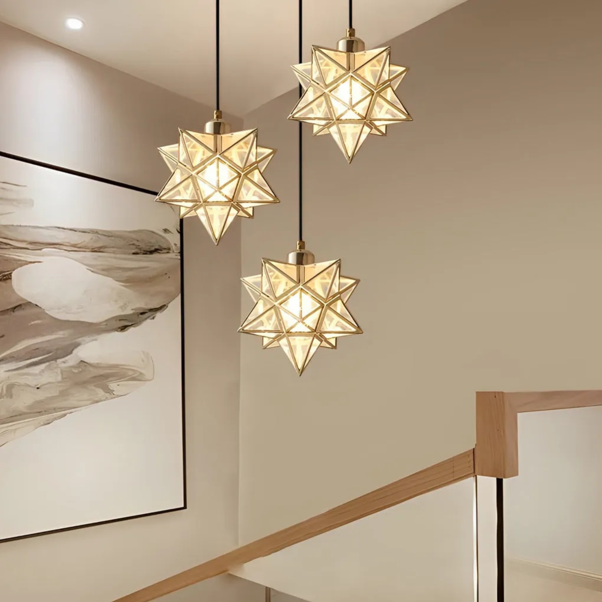 Modern star five-pointed pendant lighting in synthetic — Transparent / Brushed Gold