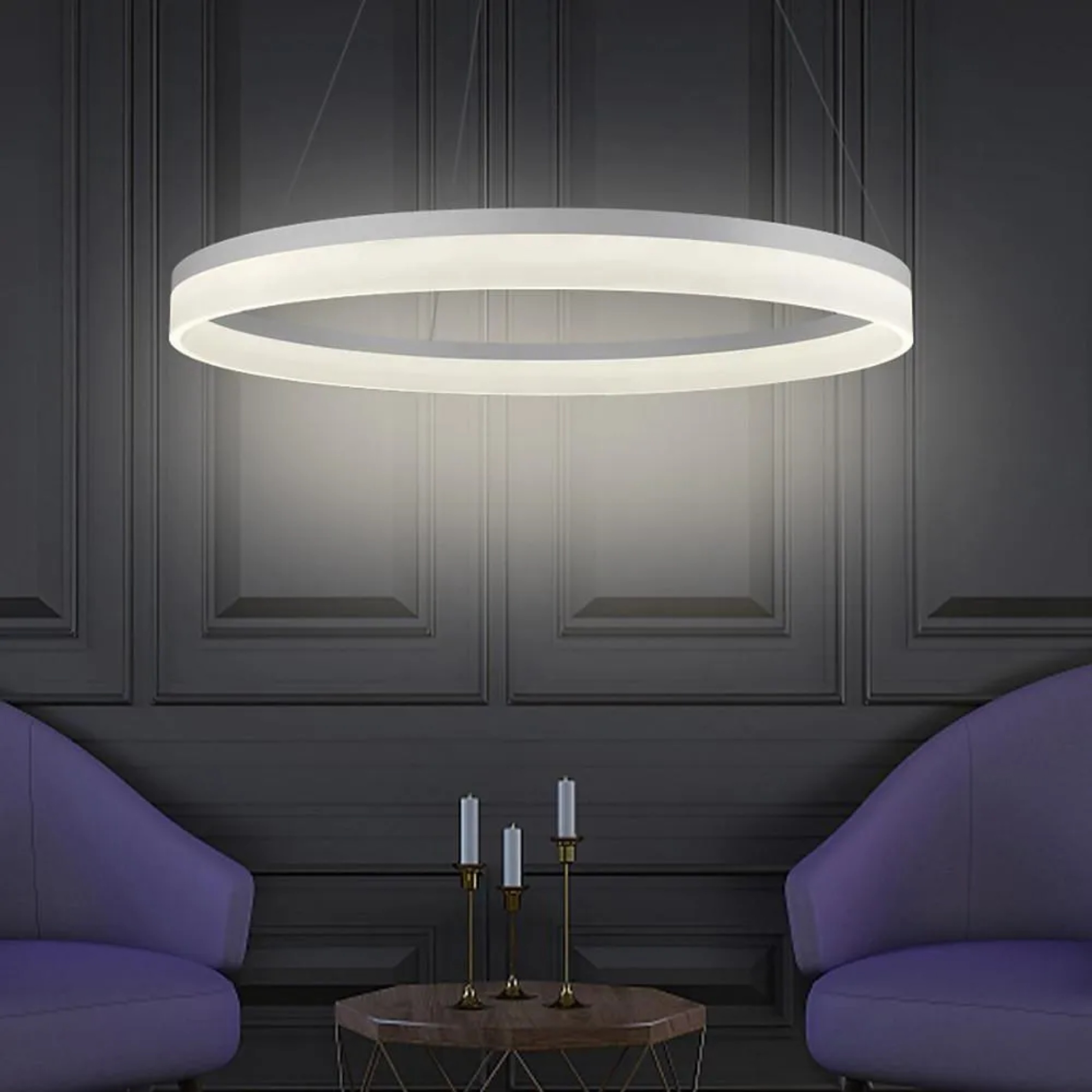 Modern flat island black pendant lighting, Lighom — 24" Diameter / Warm White (3000K) / White
