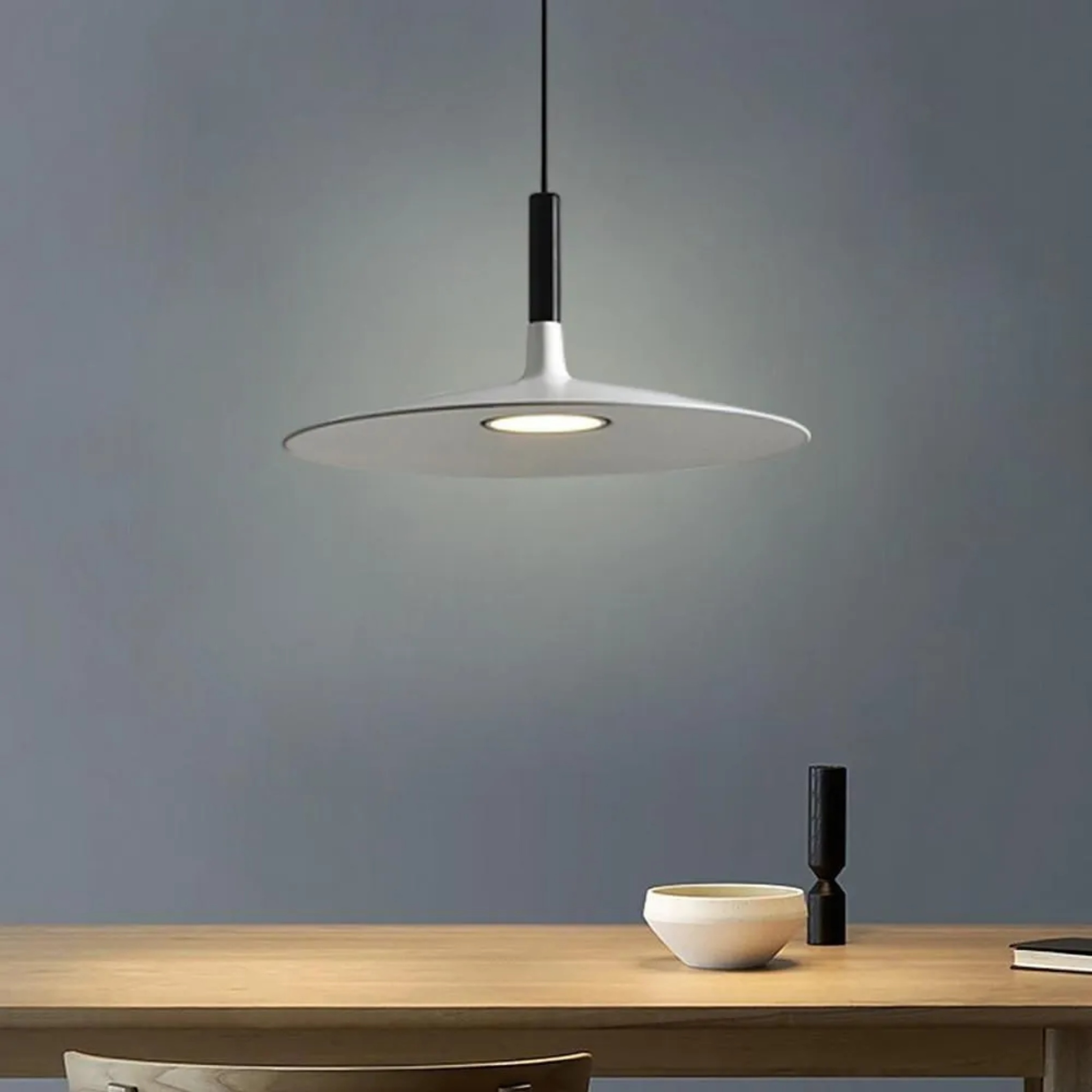 Lighom industrial flat circular black pendant lighting — Warm White (3000K) / White
