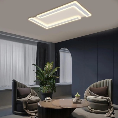 Contemporary geometric flat white synthetic flush mount lighting, Lighom — 30" L x 15" W / Cool White (6000K)
