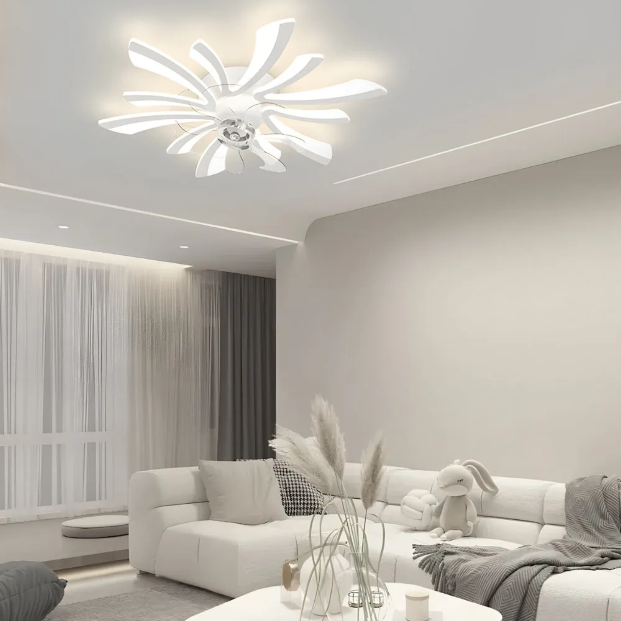 Modern 3-step flower white synthetic ceiling fans, Lighom