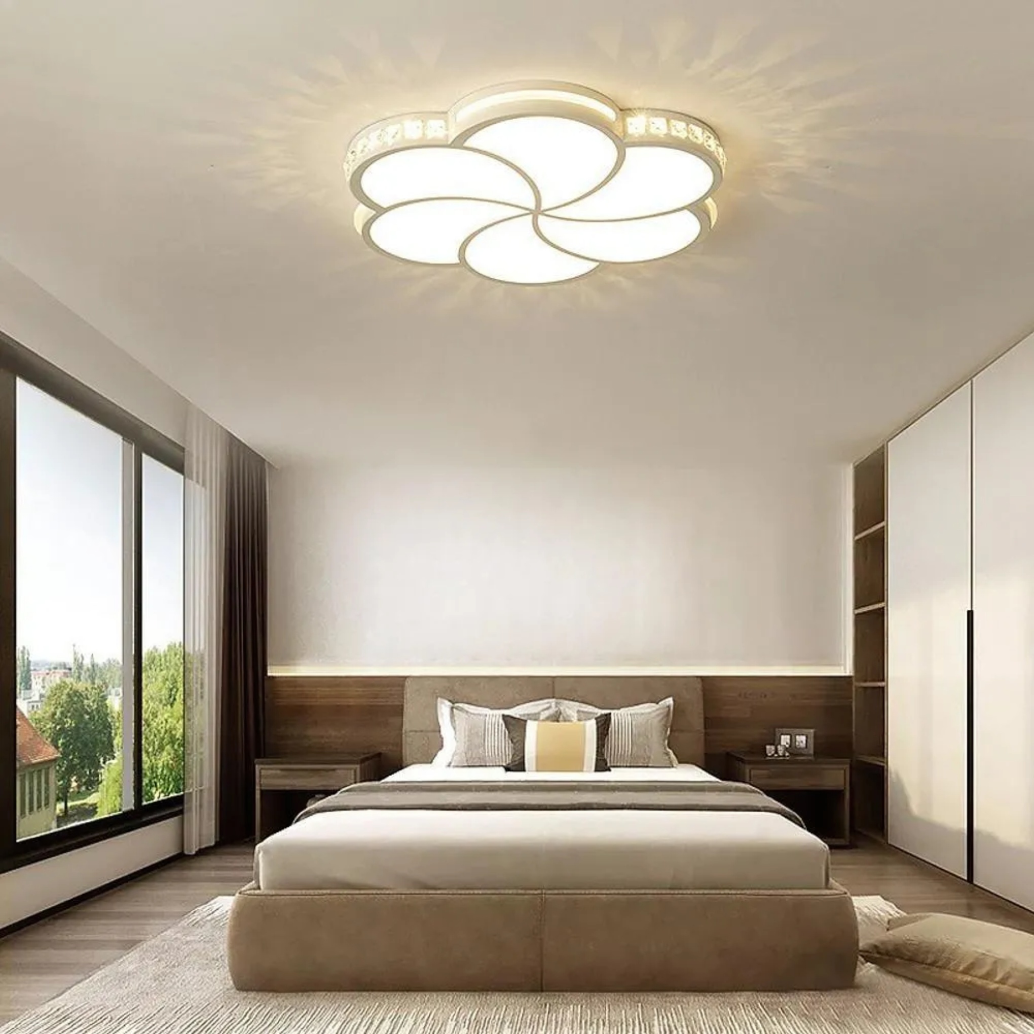 Modern flower white crystal flush mount lighting, Lighom — Warm White (3000K)
