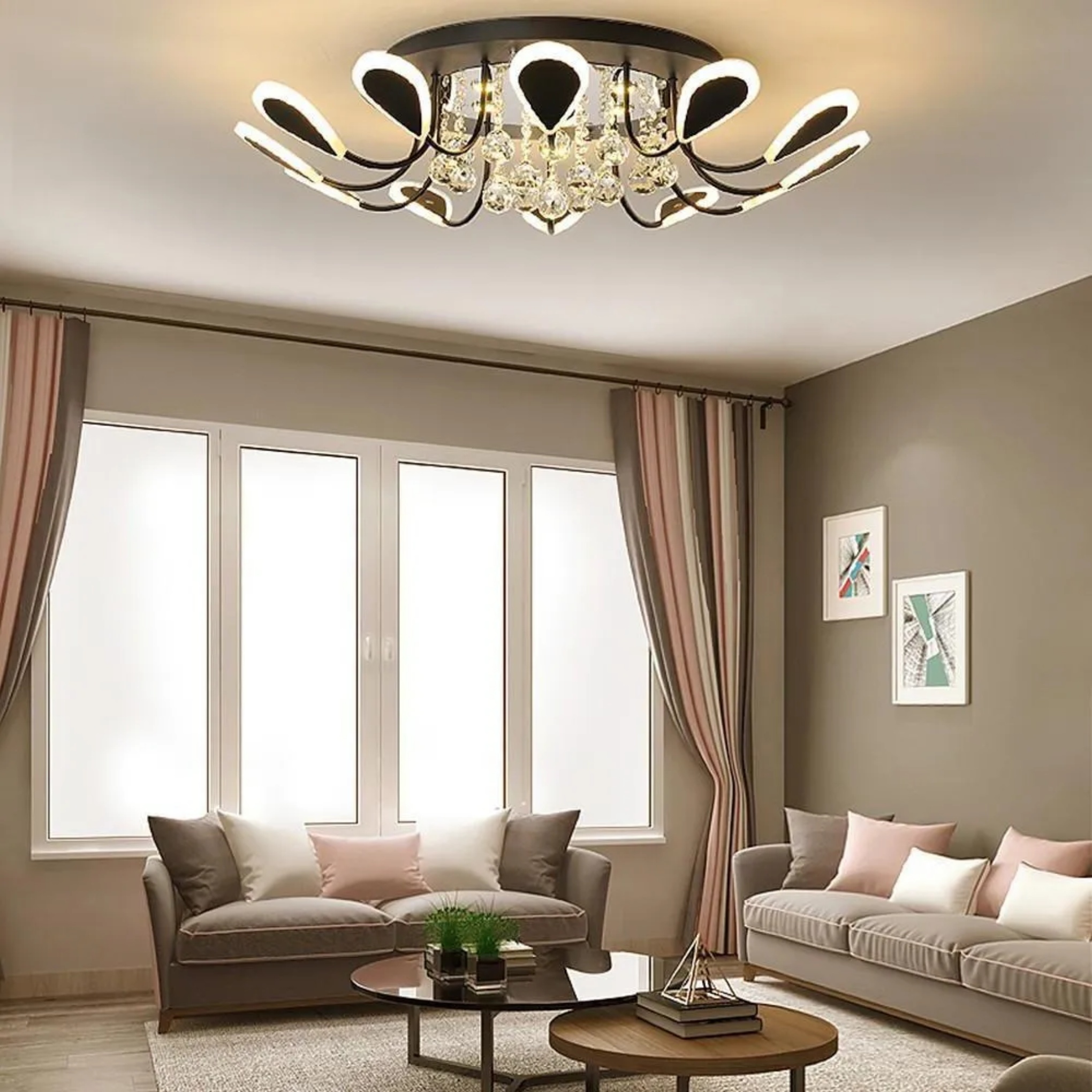 Lighom flower black flush mount lighting in crystal — Warm White (3000K) / White