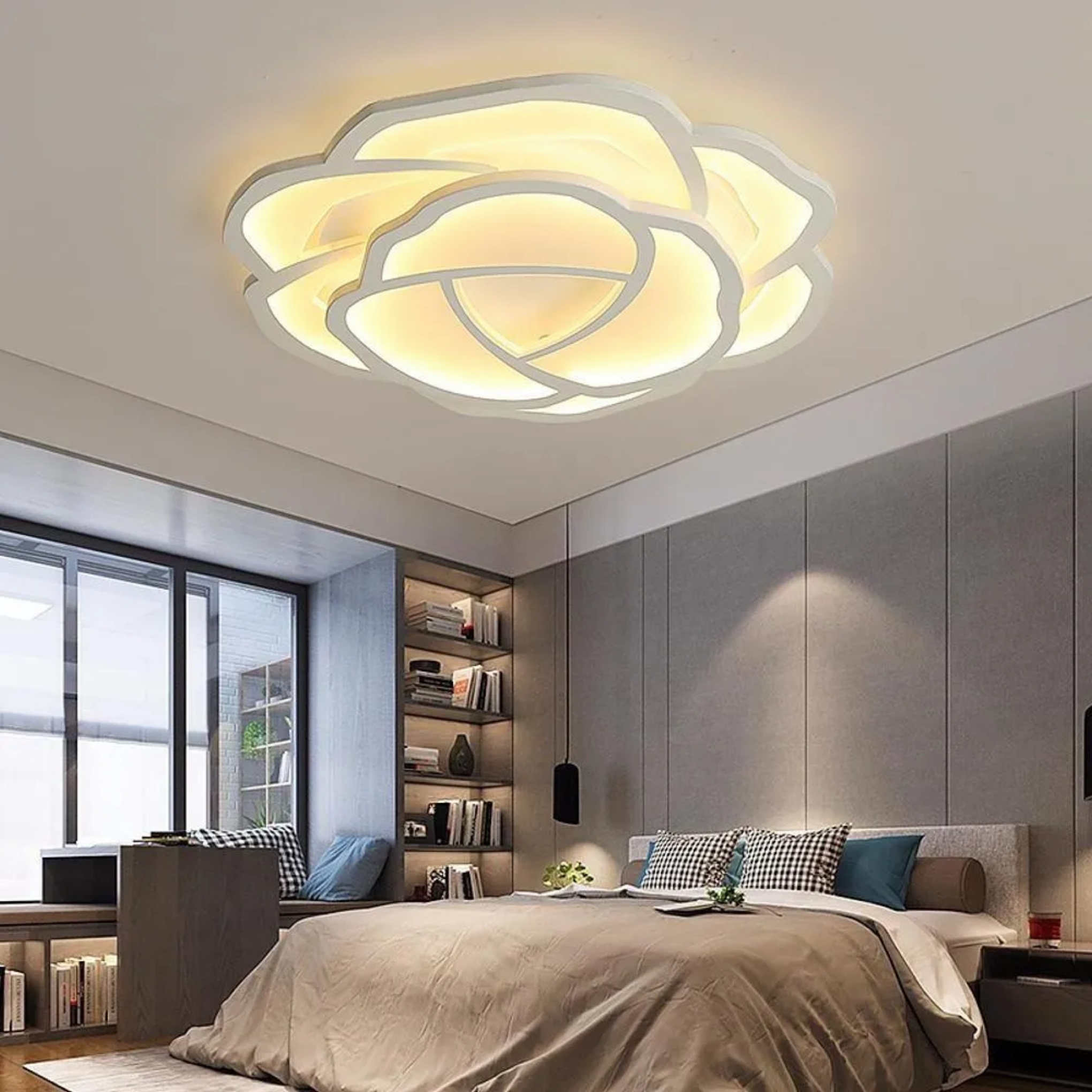 Modern flower white flush mount lighting — Dia 17" x 3" H / Warm White (3000K)