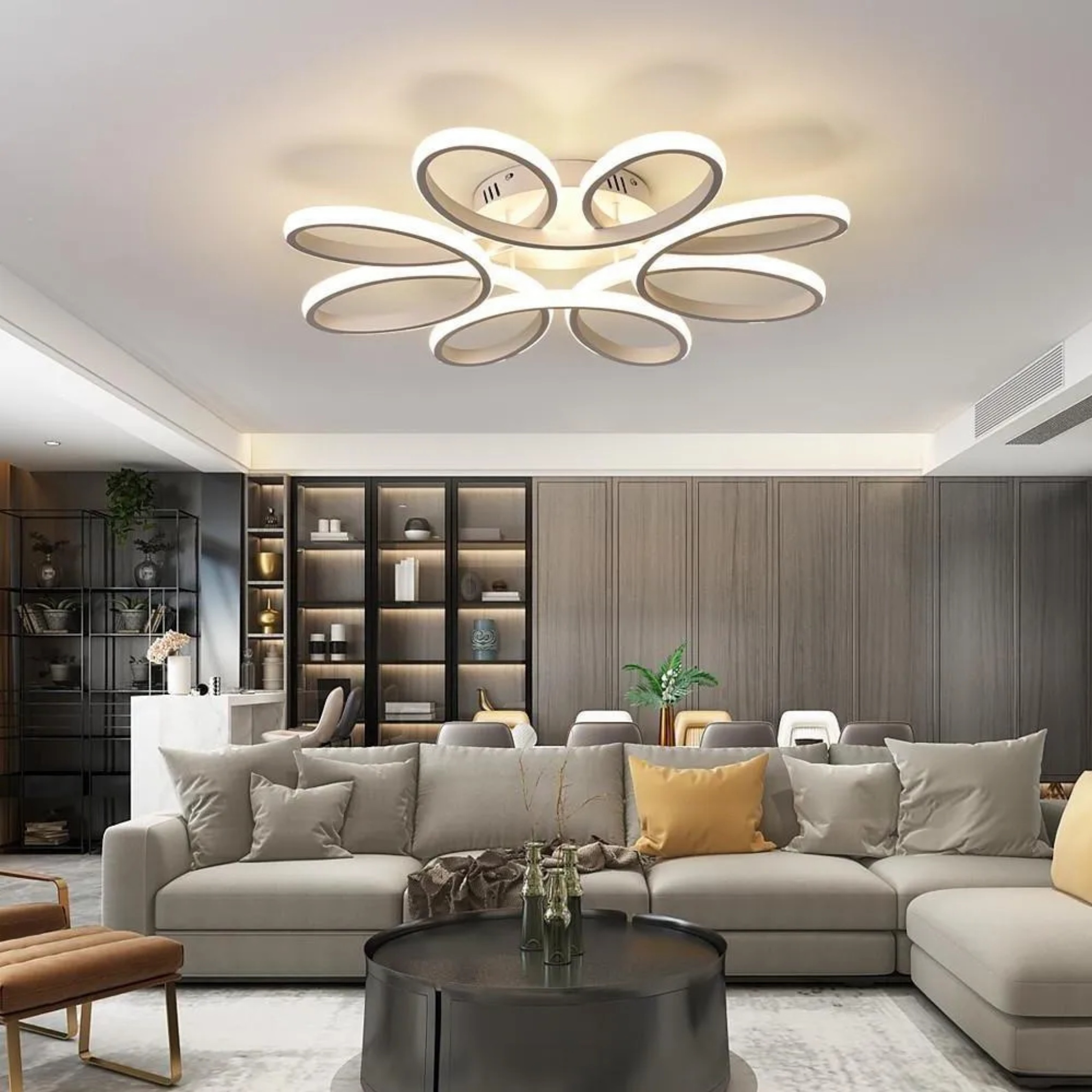 Modern flower semi-flush mount light in synthetic — Warm White (3000K)