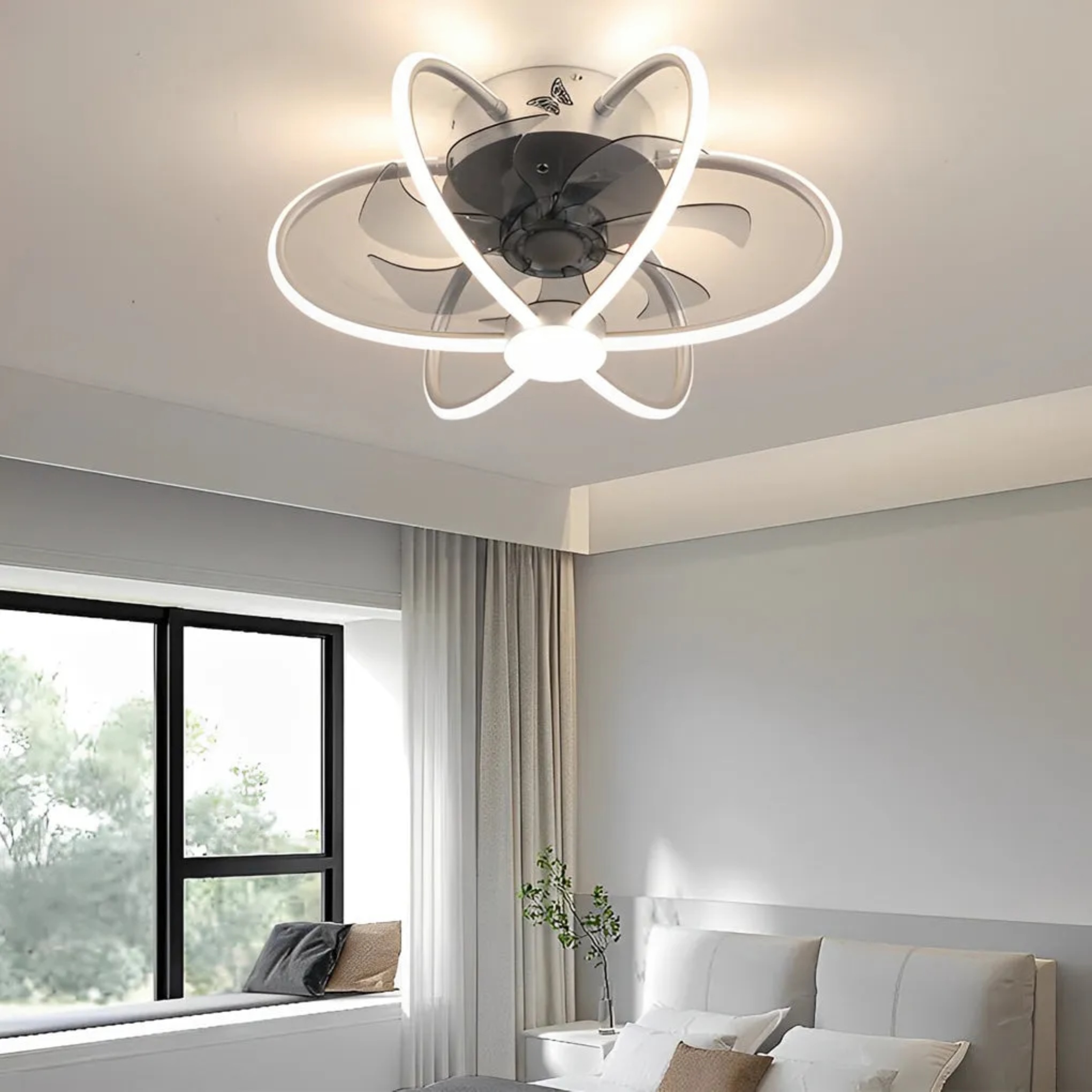 White synthetic intelligent flower ceiling fans - modern