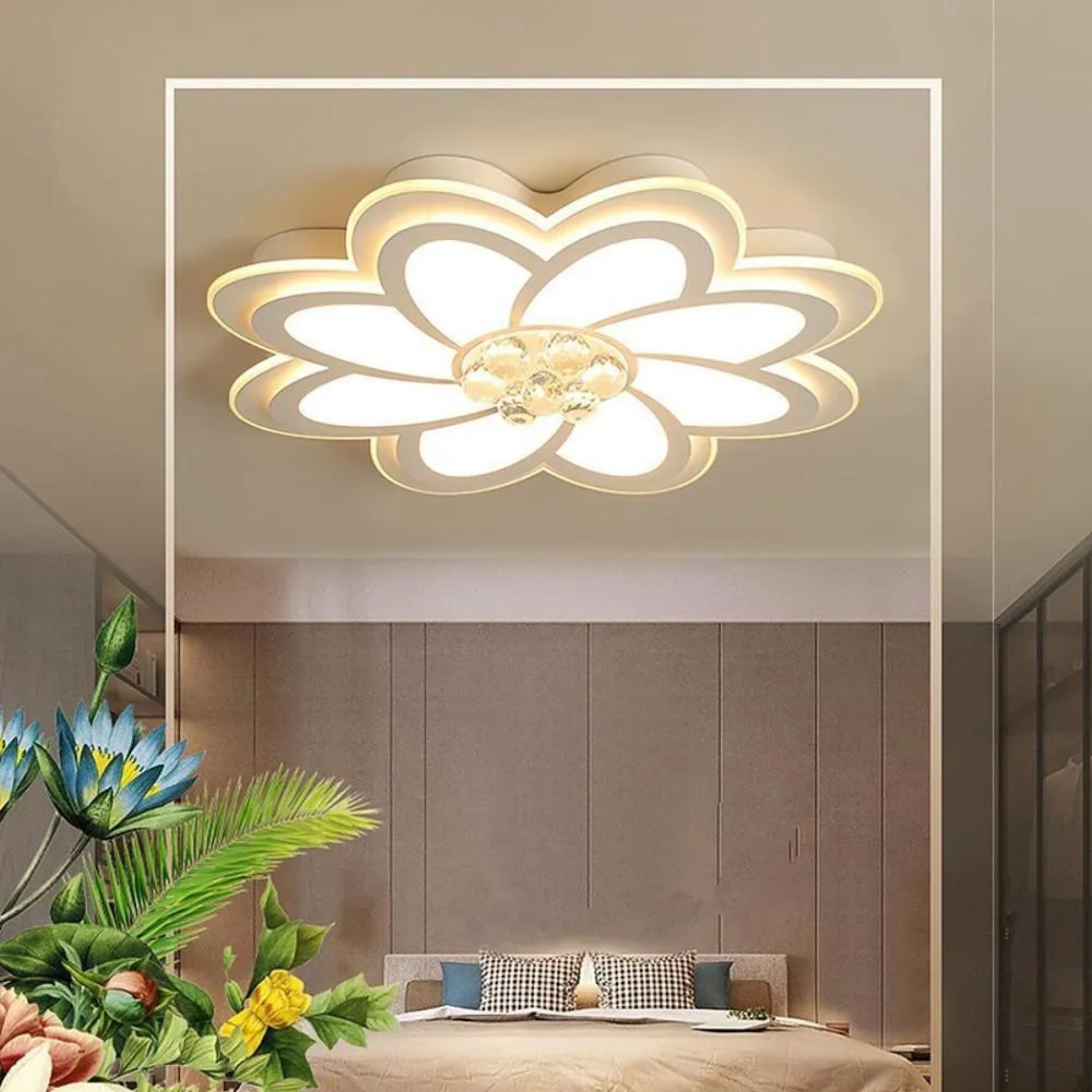 Modern flower white flush mount lighting, Lighom — 17" Diameter / Flowers / Warm White (3000K)