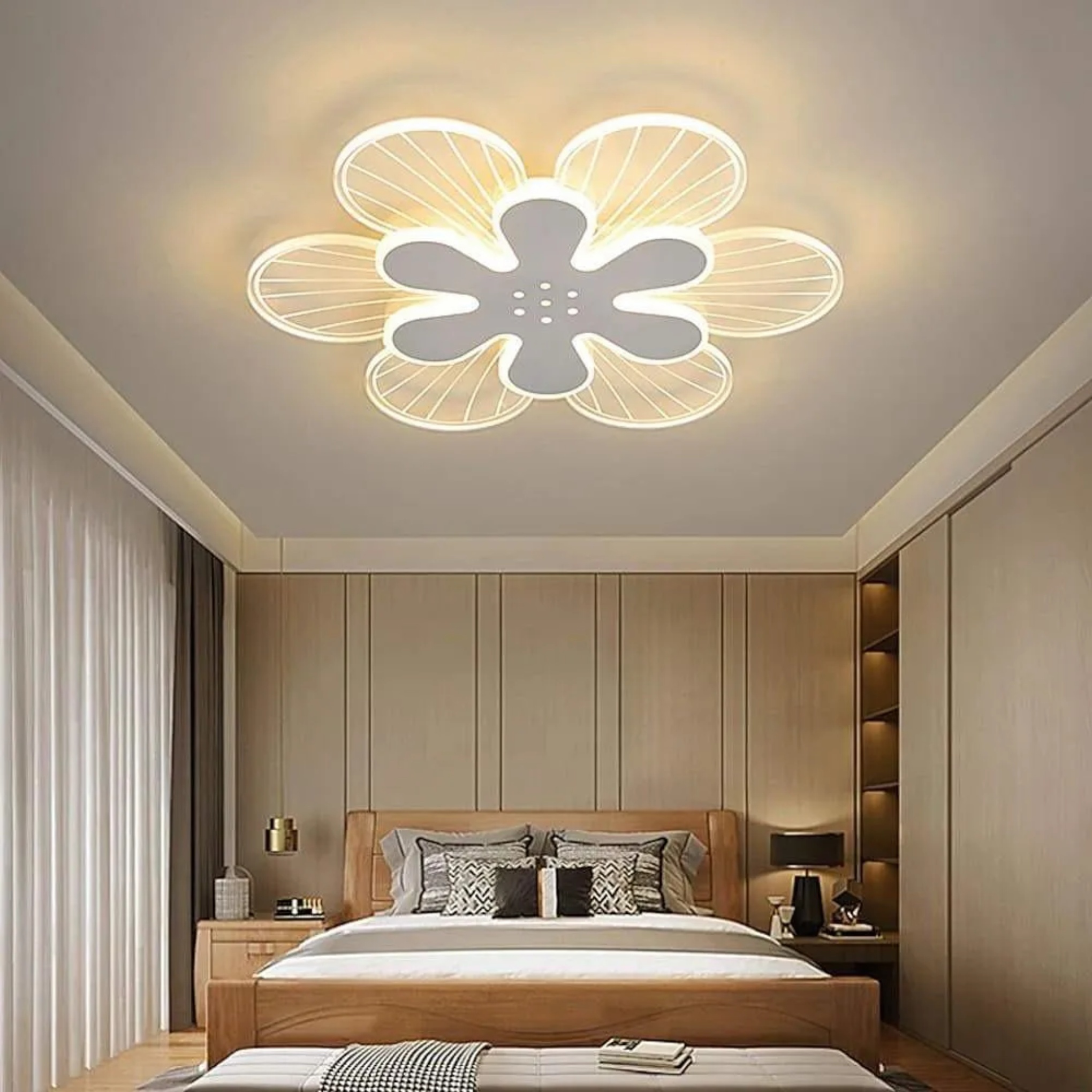 Modern flower white flush mount lighting — 2" H x 17" Dia / Warm White (3000K)