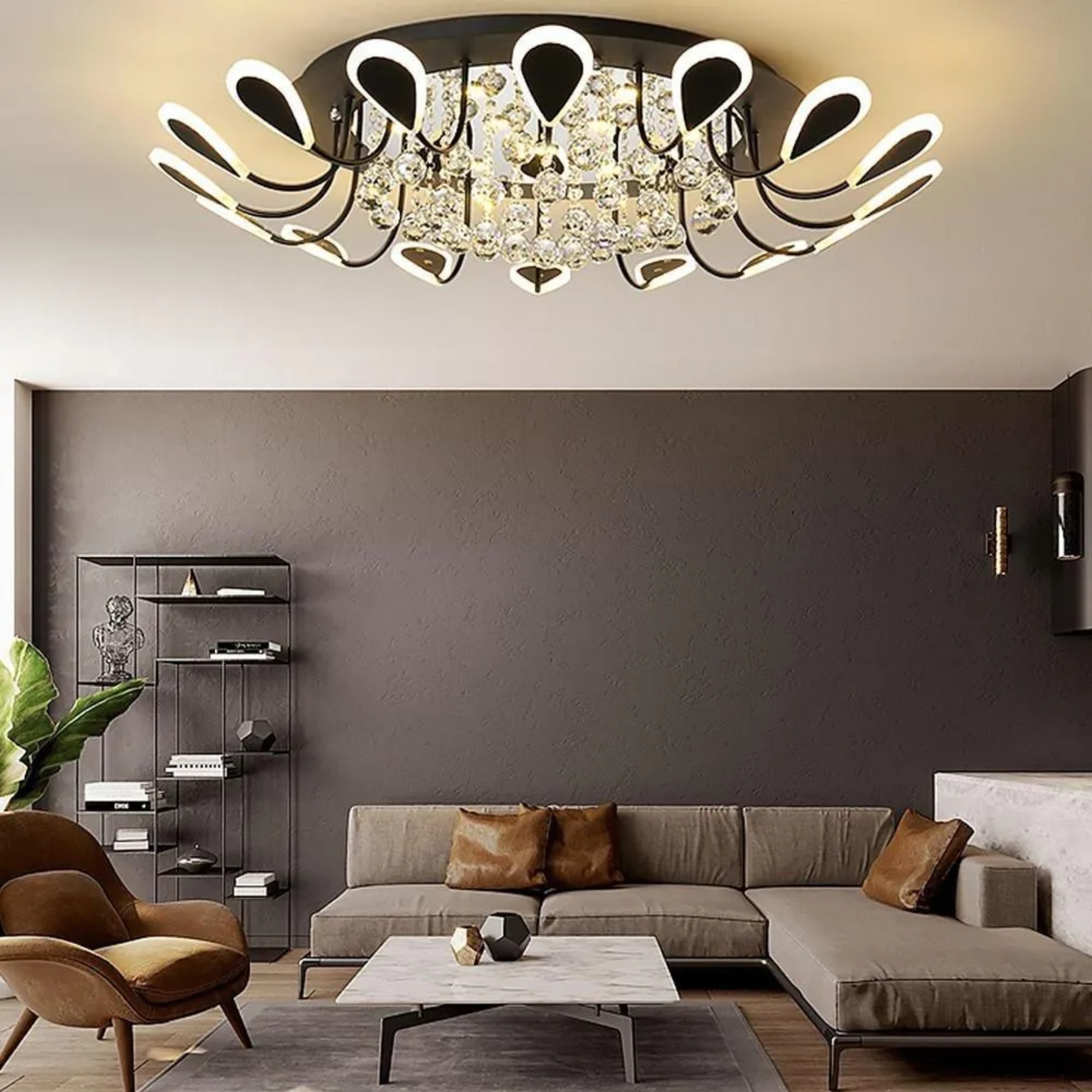 White modern flower-shaped semi-flush mount light — Warm White (3000K)