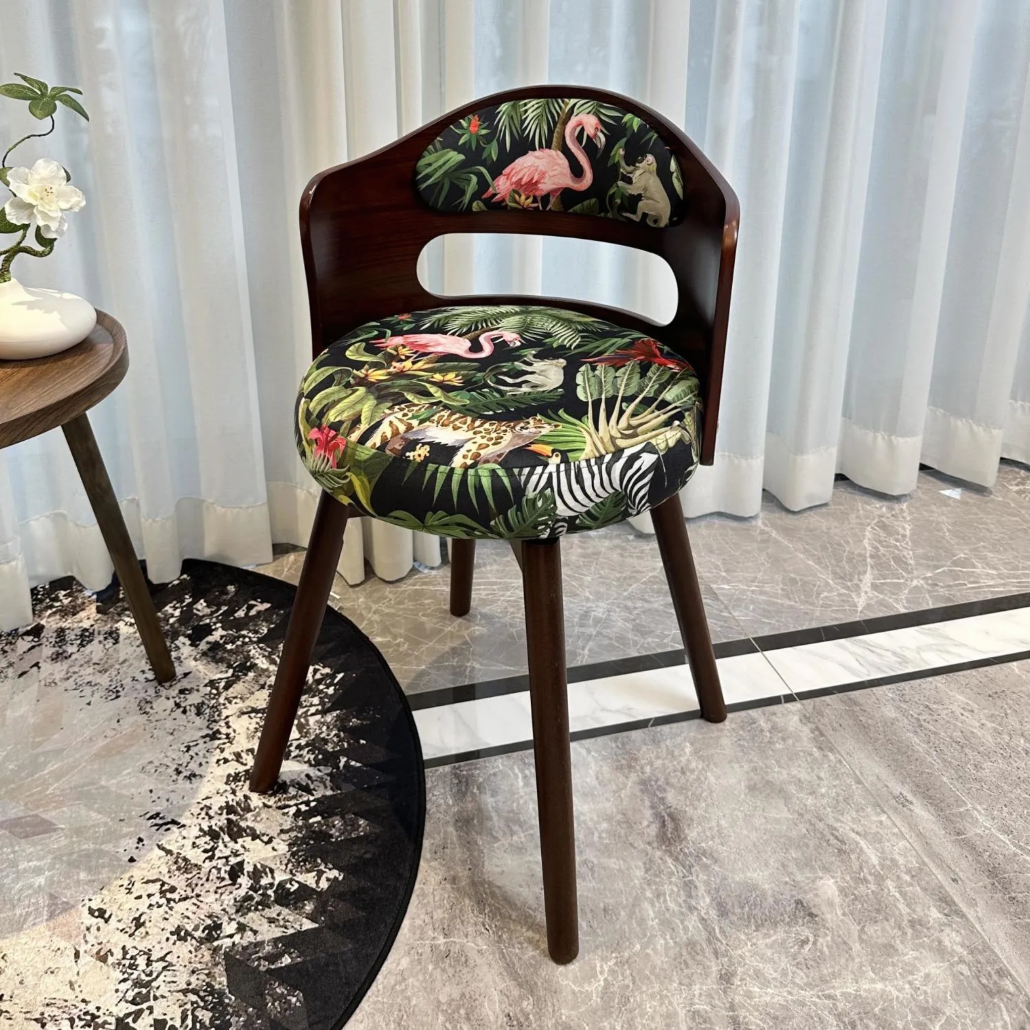 Beech patterned fabric vanity stools for living room