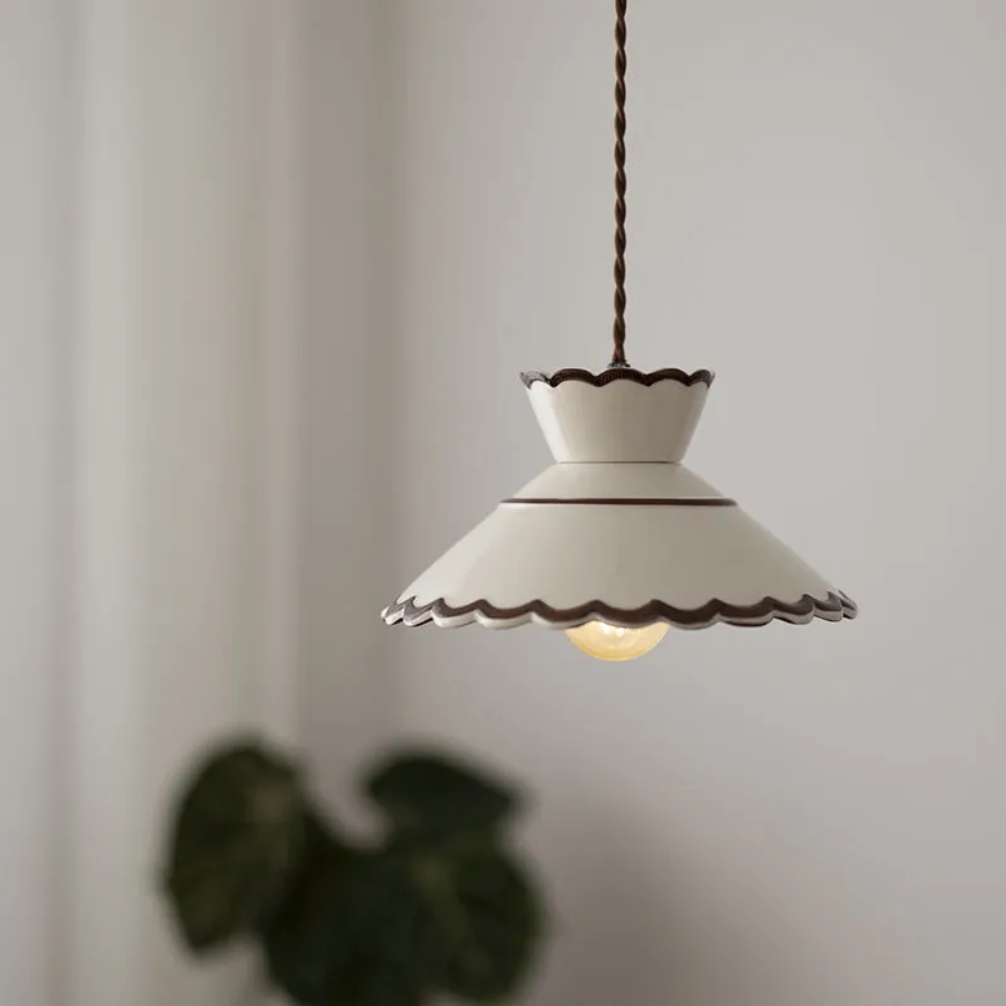 Lighom traditional cone natural pendant lighting in ceramic — 5.12" H x 9.65" Dia x 78.74" L / 110V-120V (US/CA)