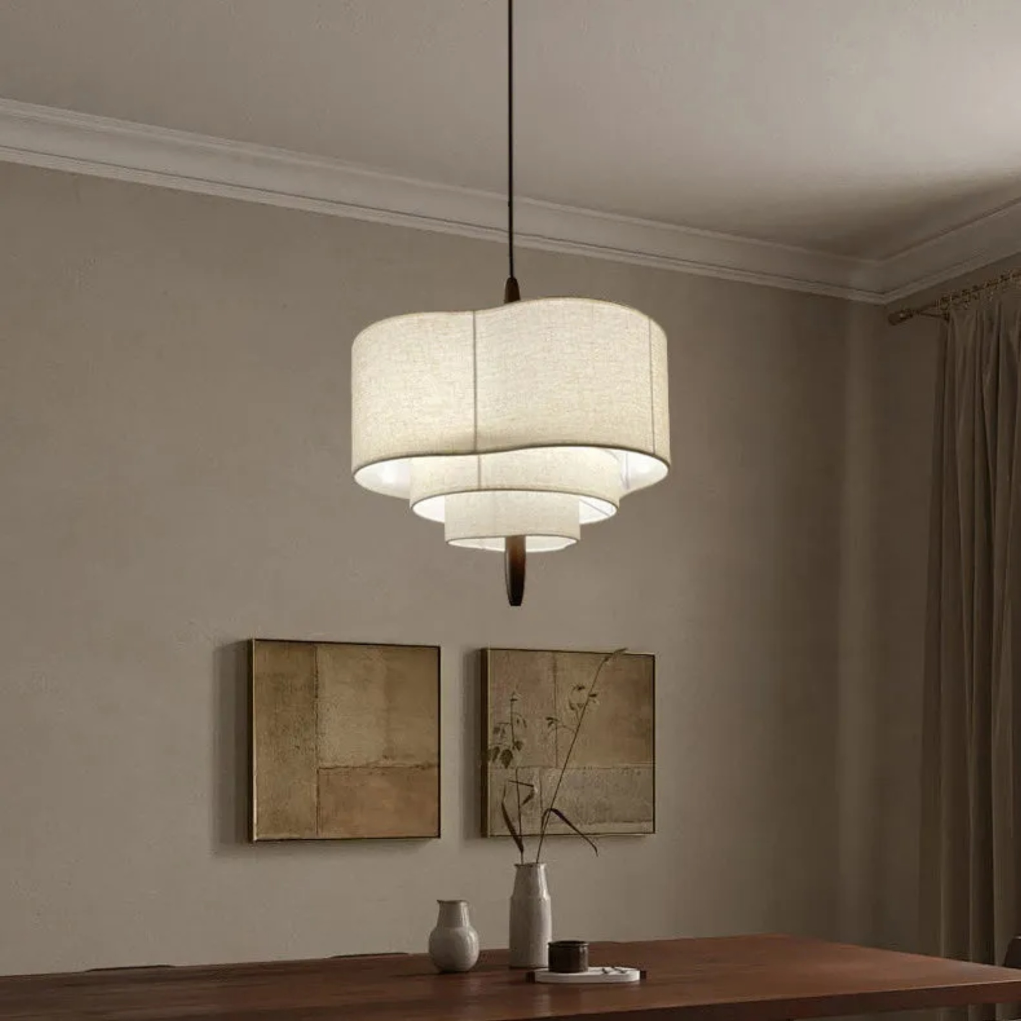Wood fabric solid corrugated pendant lighting - traditional — 110V-120V (US/CA)