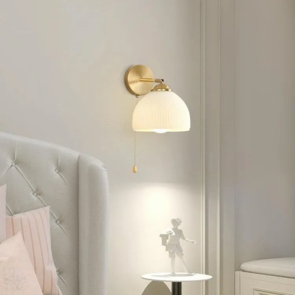 Traditional rotatable pleated white iron wall sconces, Lighom — A With Pull Switch / 110V-120V (US/CA)