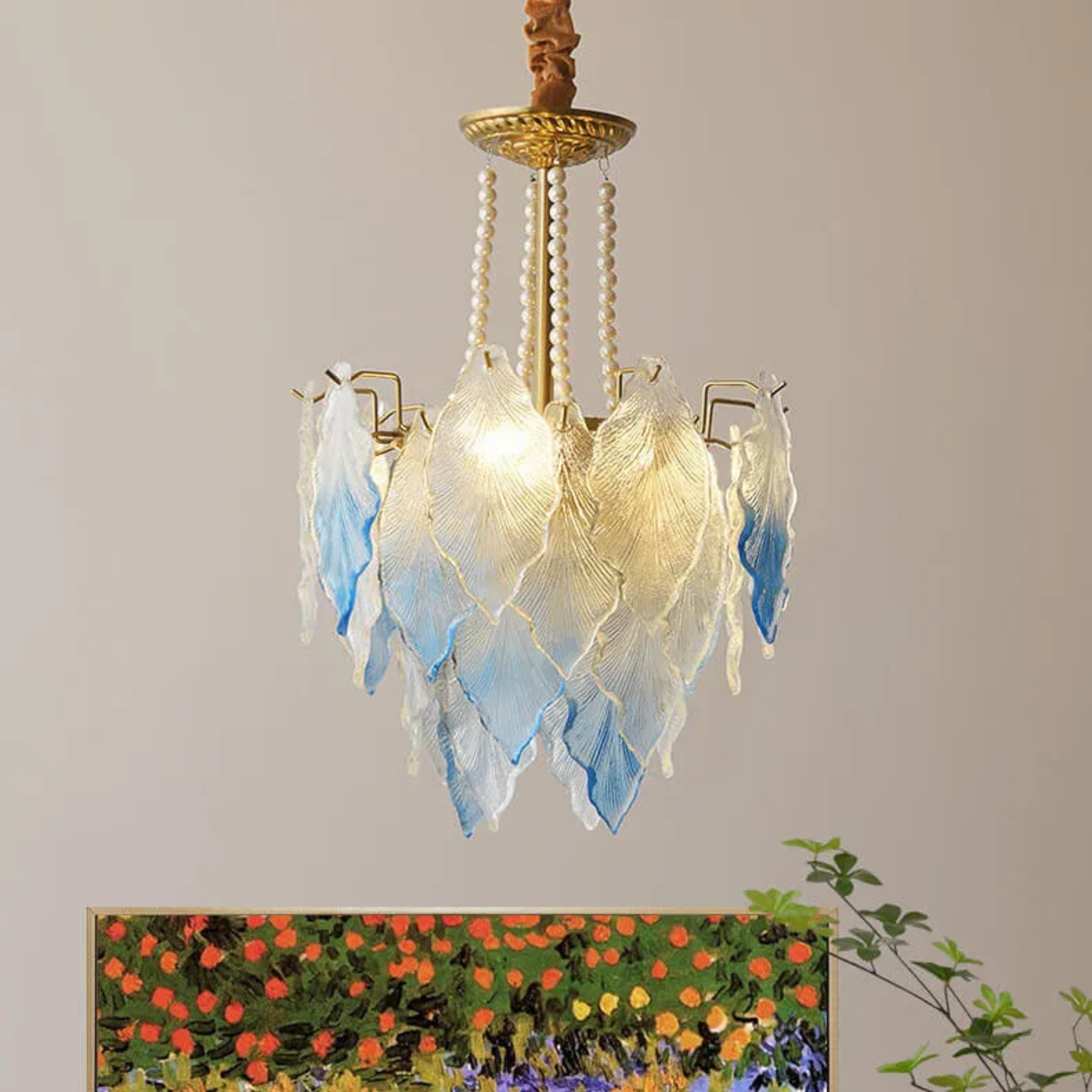 Lighom traditional tree leaf blue chandeliers in iron — 3-Light / 110V-120V (US/CA)