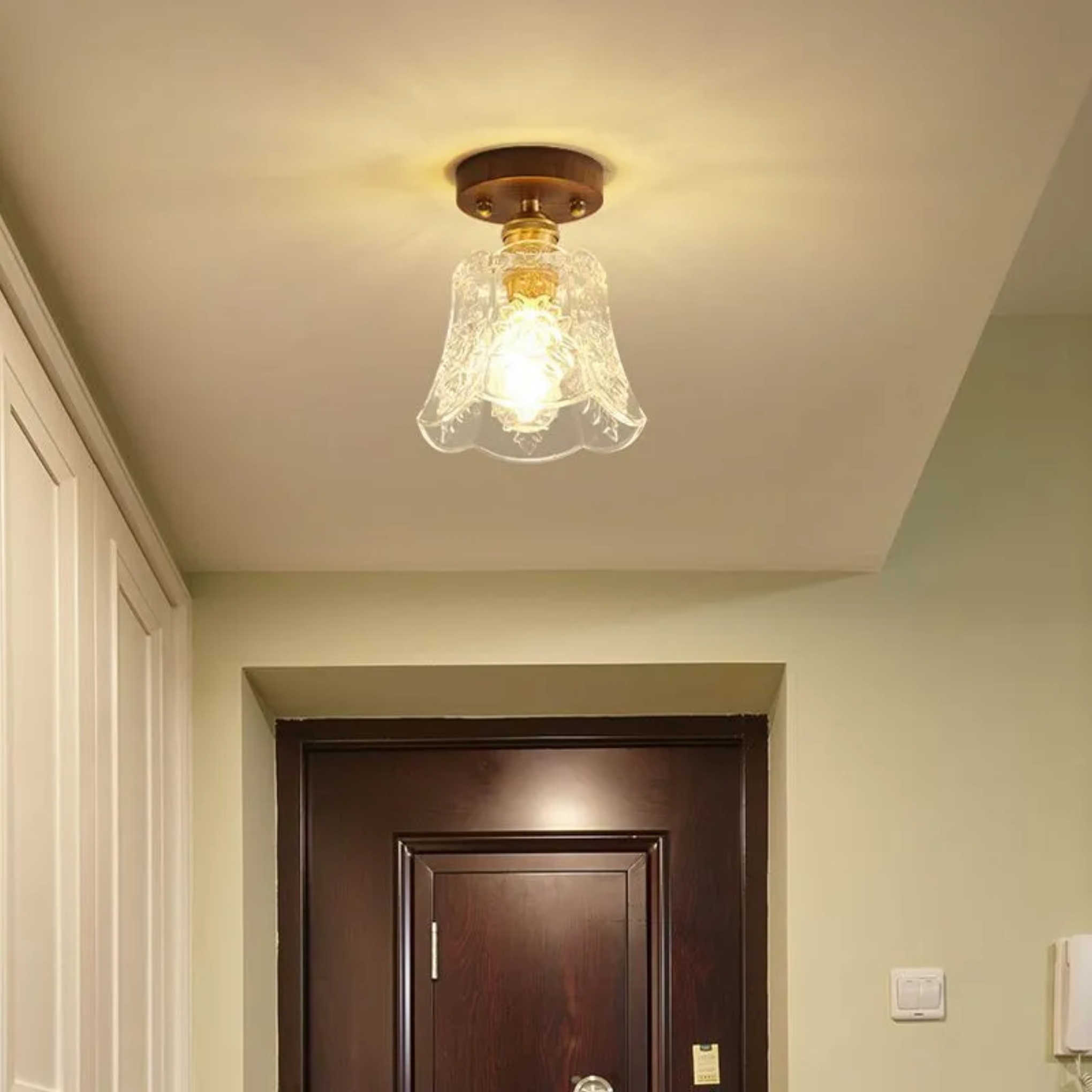 Traditional dome 1-light walnut glass semi-flush mount light — 110V-120V (US/CA)