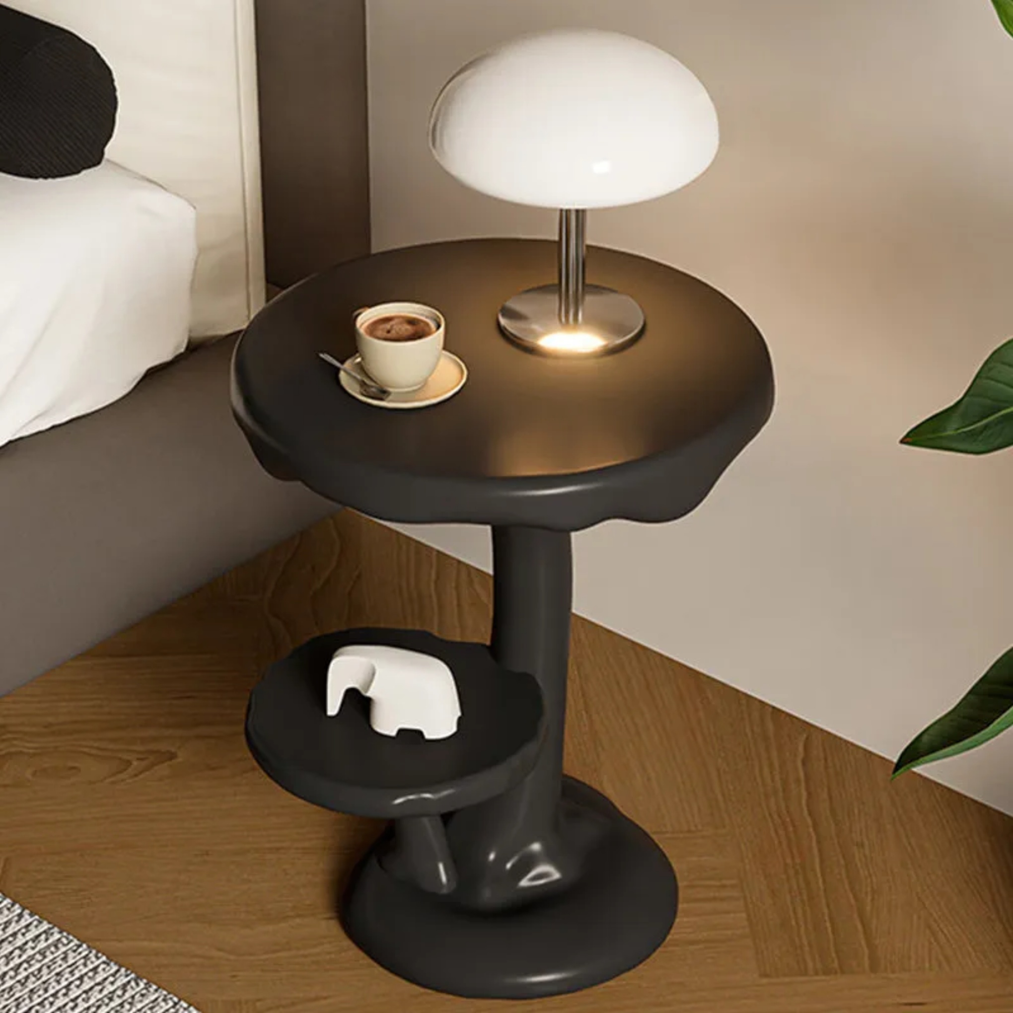 Creative 2-tier frp black wood end & side tables