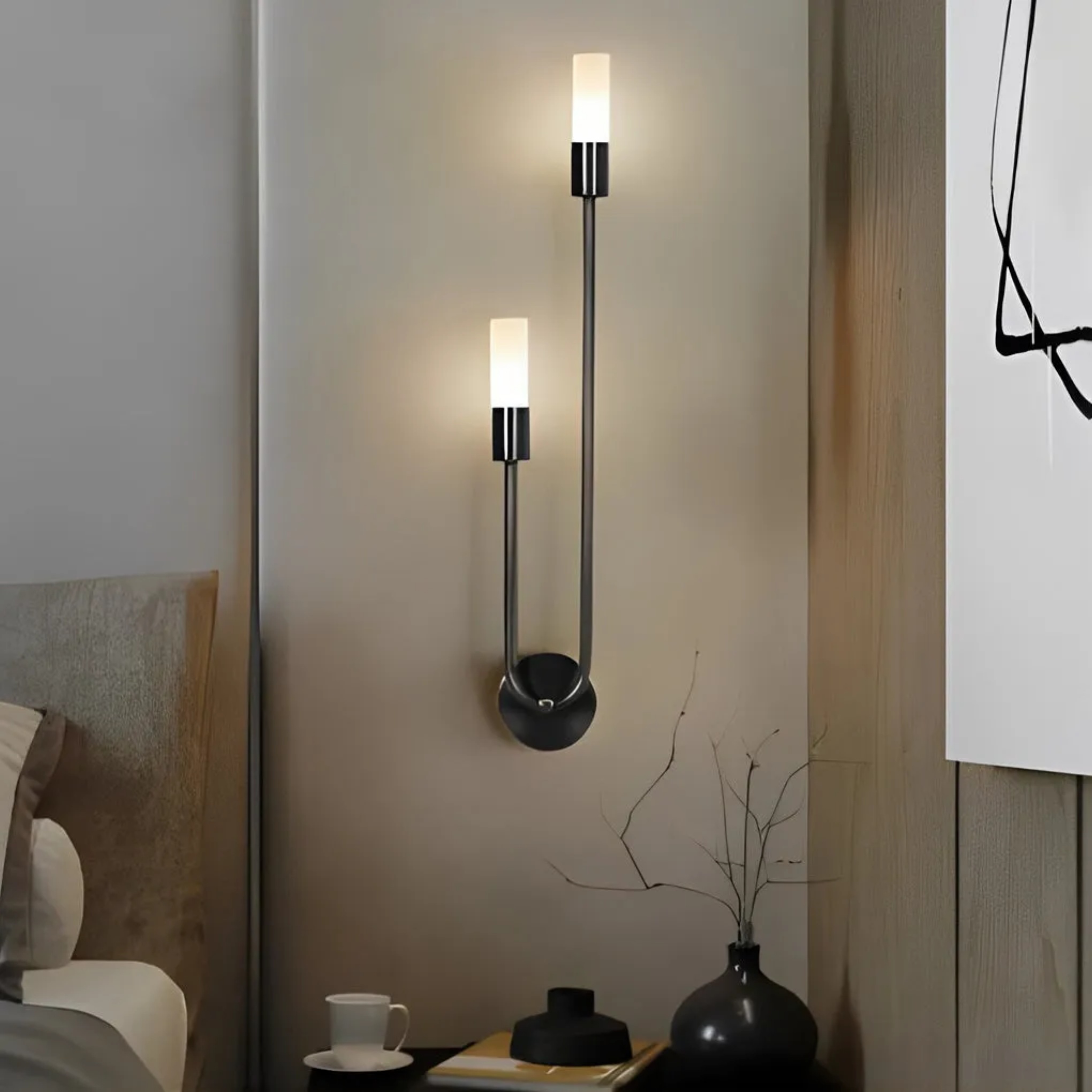 Black modern 2-light wall sconces — 22" H x 3.1" Dia / Brushed Gold
