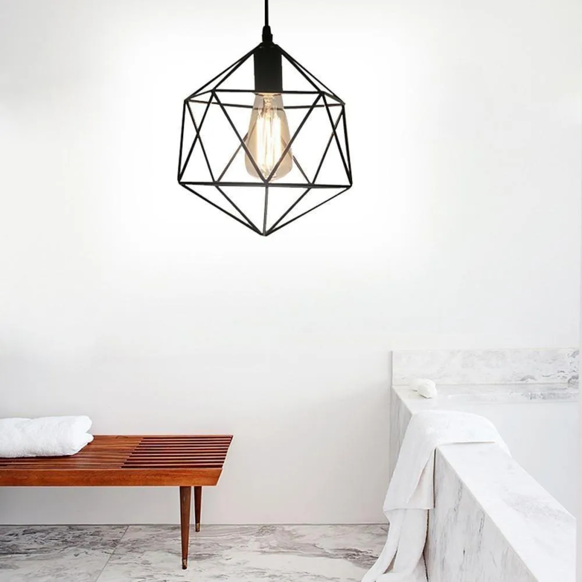 Lighom industrial cage geometric metal pendant lighting — Rose Gold
