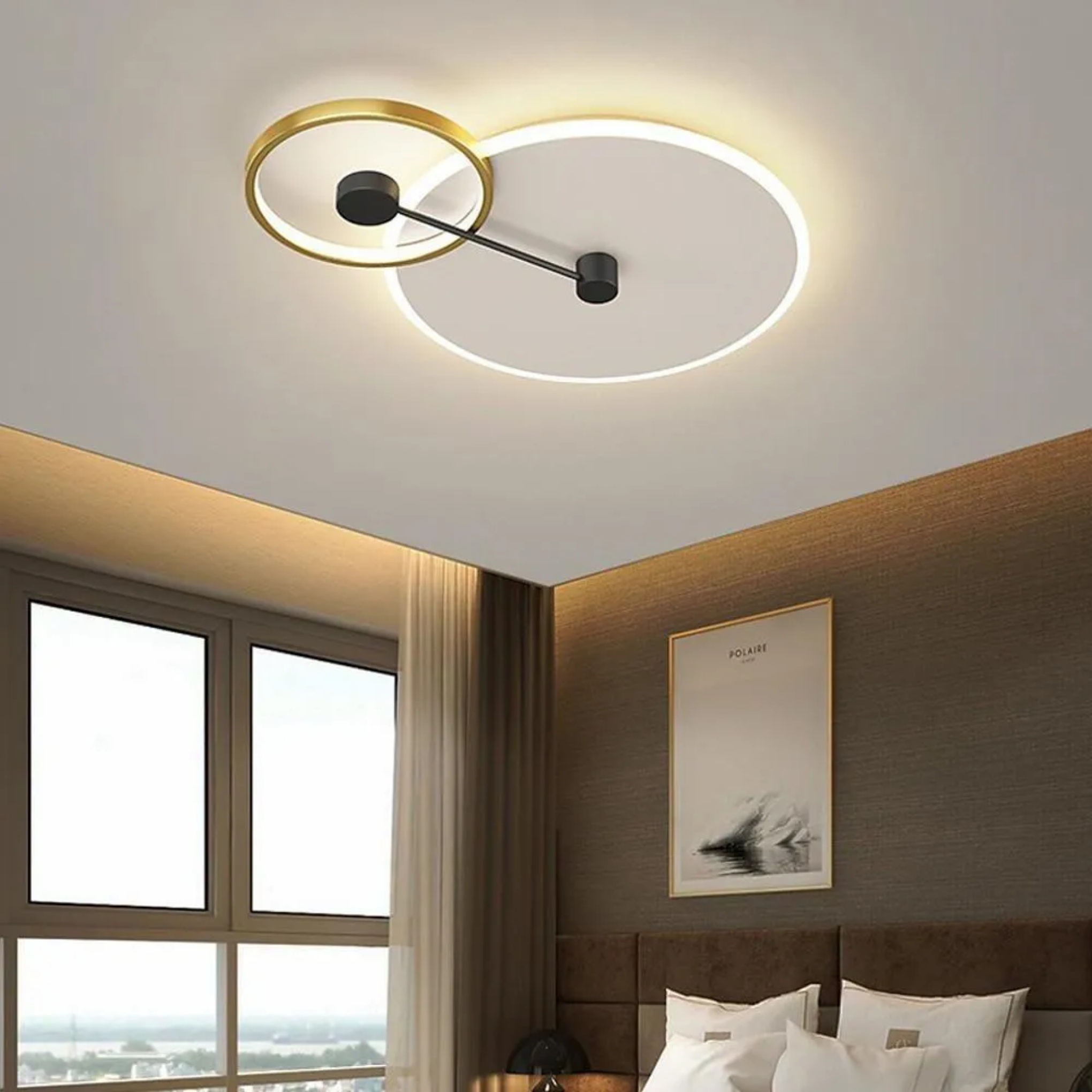 Wood synthetic circle geometric flush mount lighting - modern — 16" L x 11" W x 3" H / Warm White (3000K)