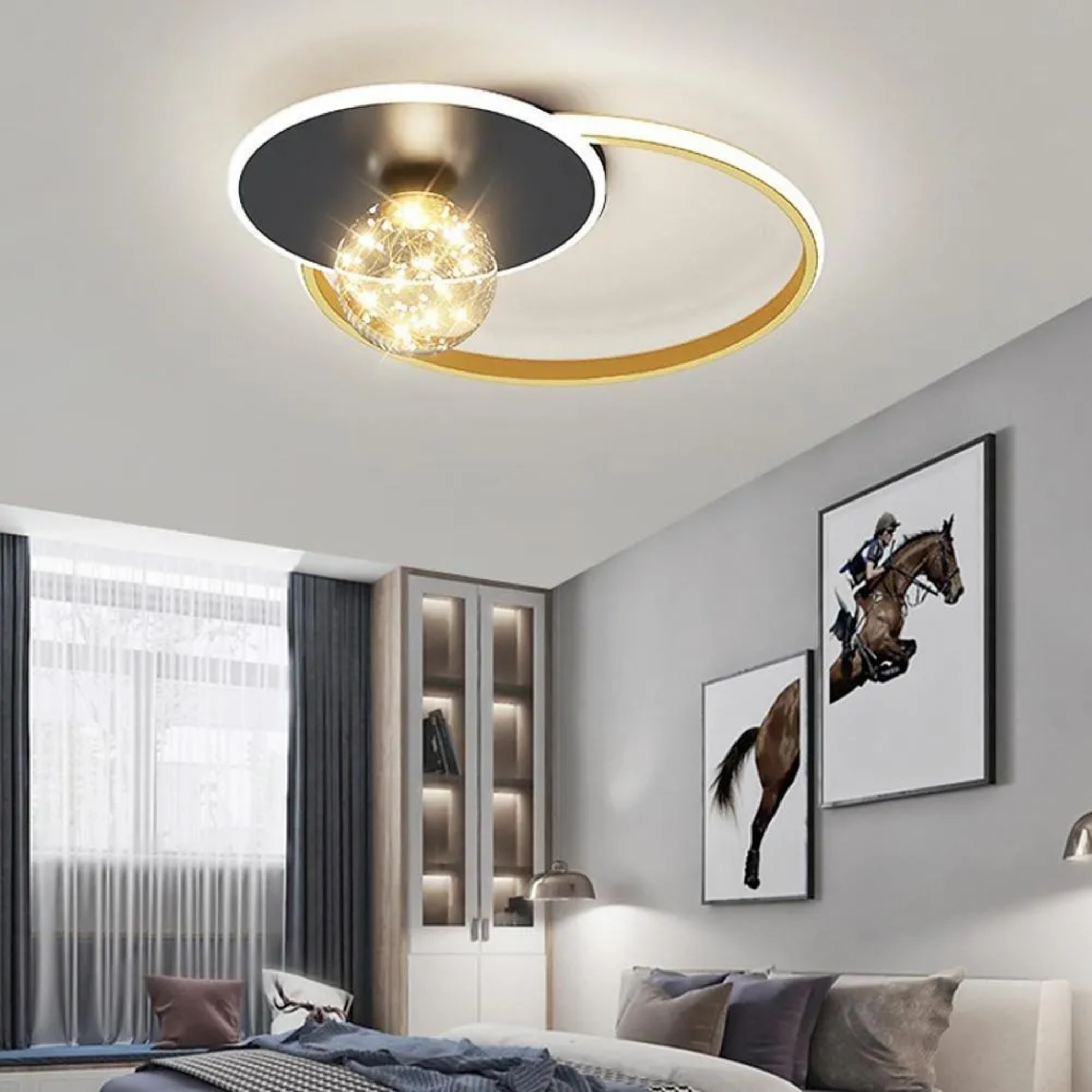 Modern geometric globe semi-flush mount light in synthetic — 7" H x 16" Dia / Warm White (3000K)