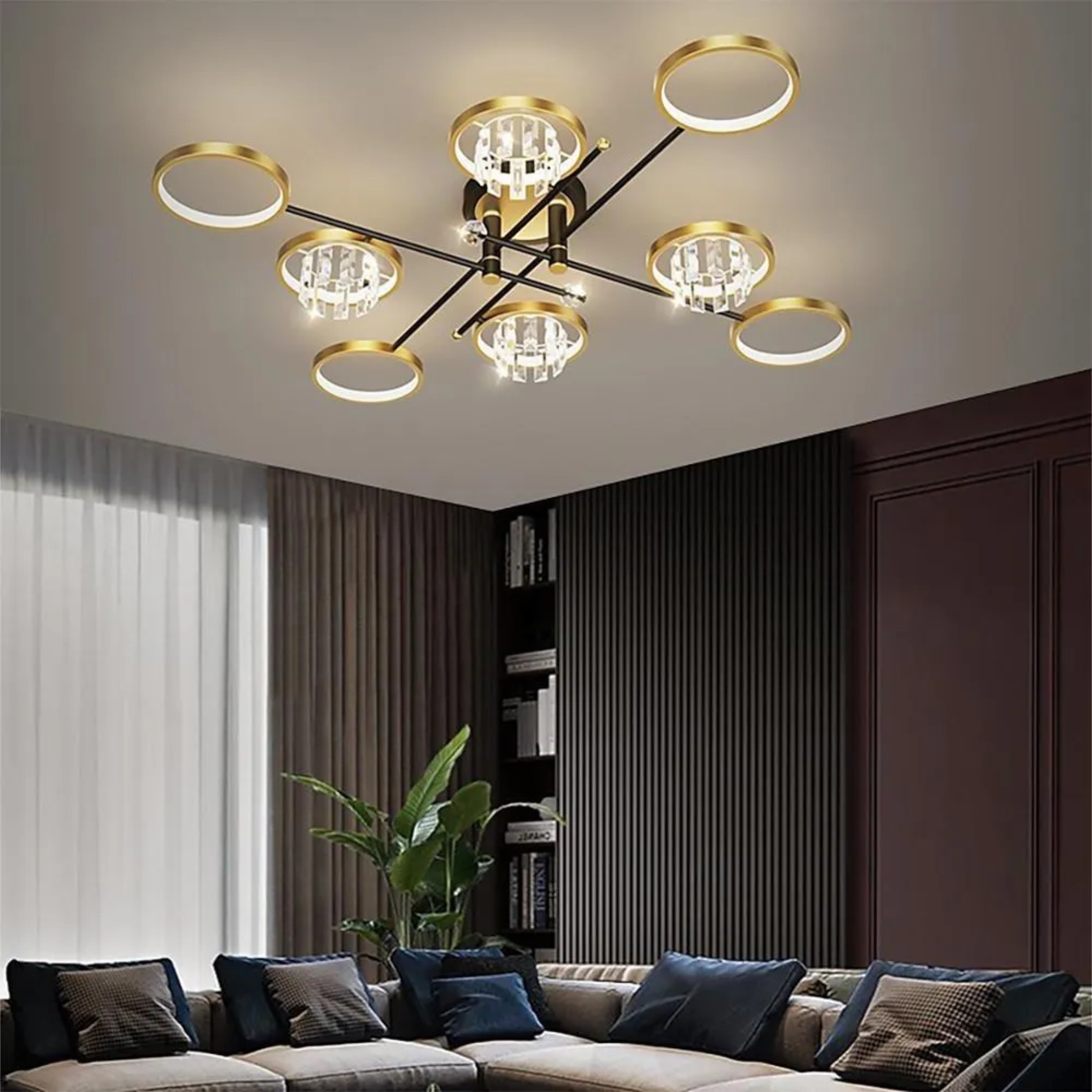 Lighom geometric multi-light metal semi-flush mount light for living room — Matte Black / 4-Light