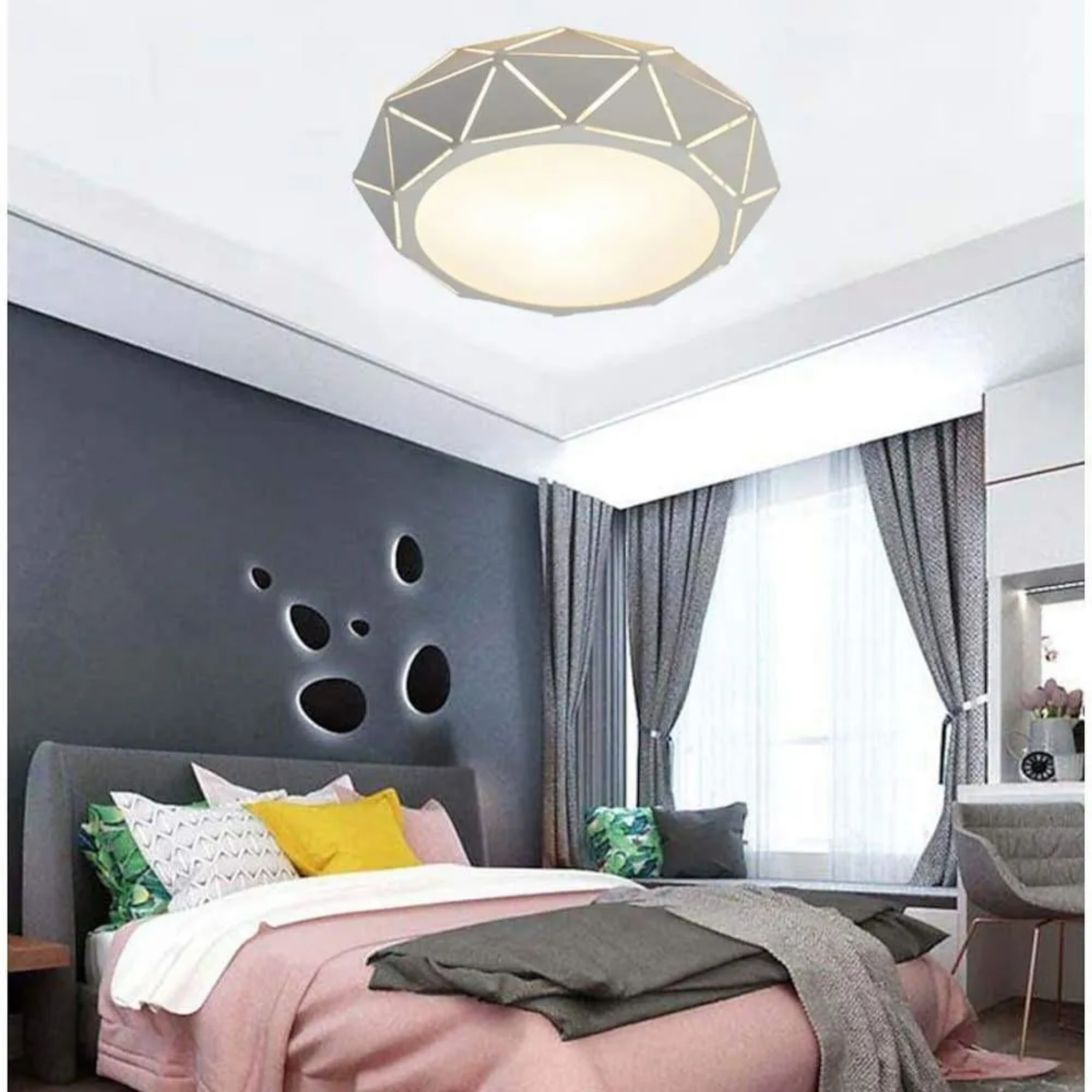 Modern drum geometric white flush mount lighting — Warm White (3000K)