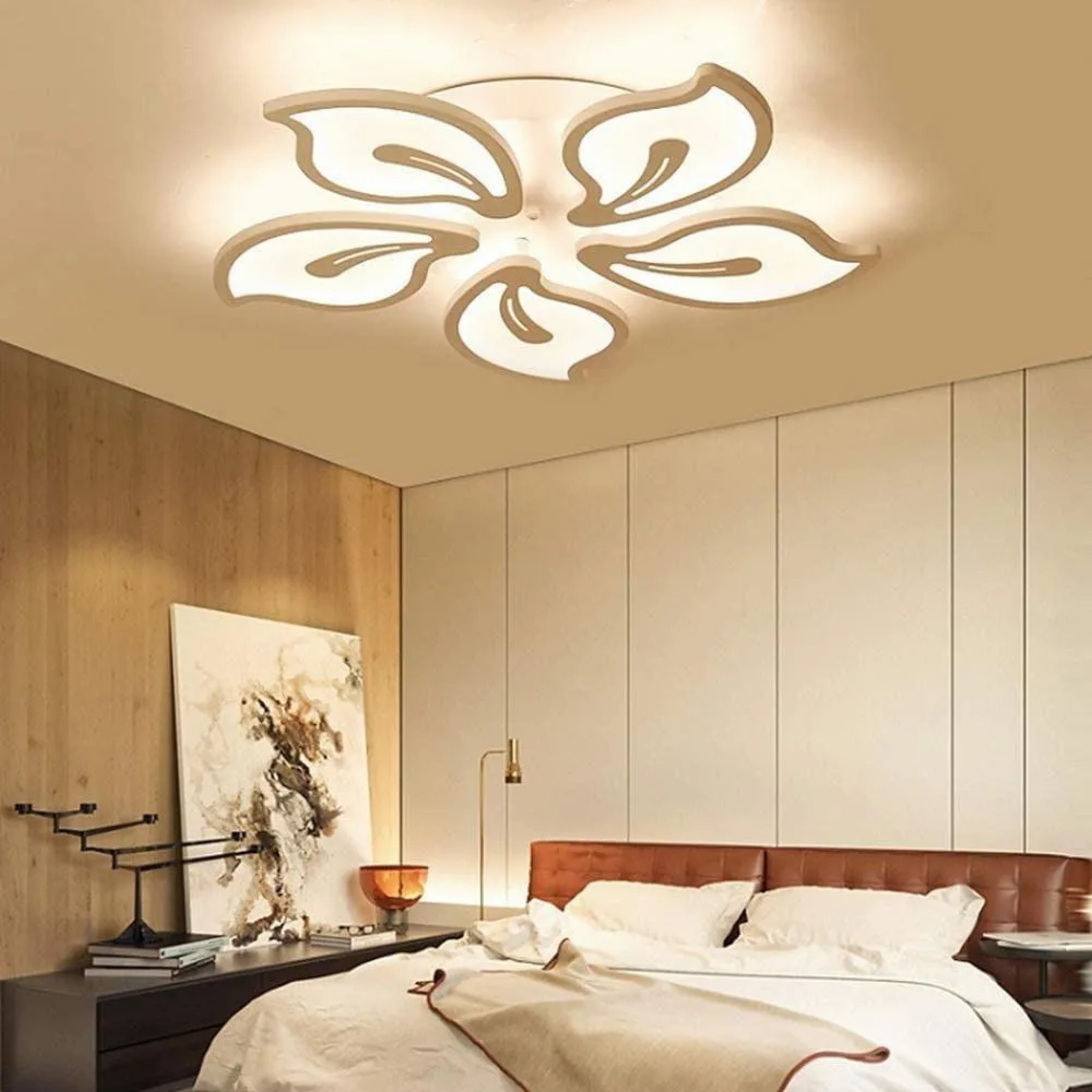 Modern geometric flower brown semi-flush mount light, Lighom — Warm White (3000K) / 5-Light
