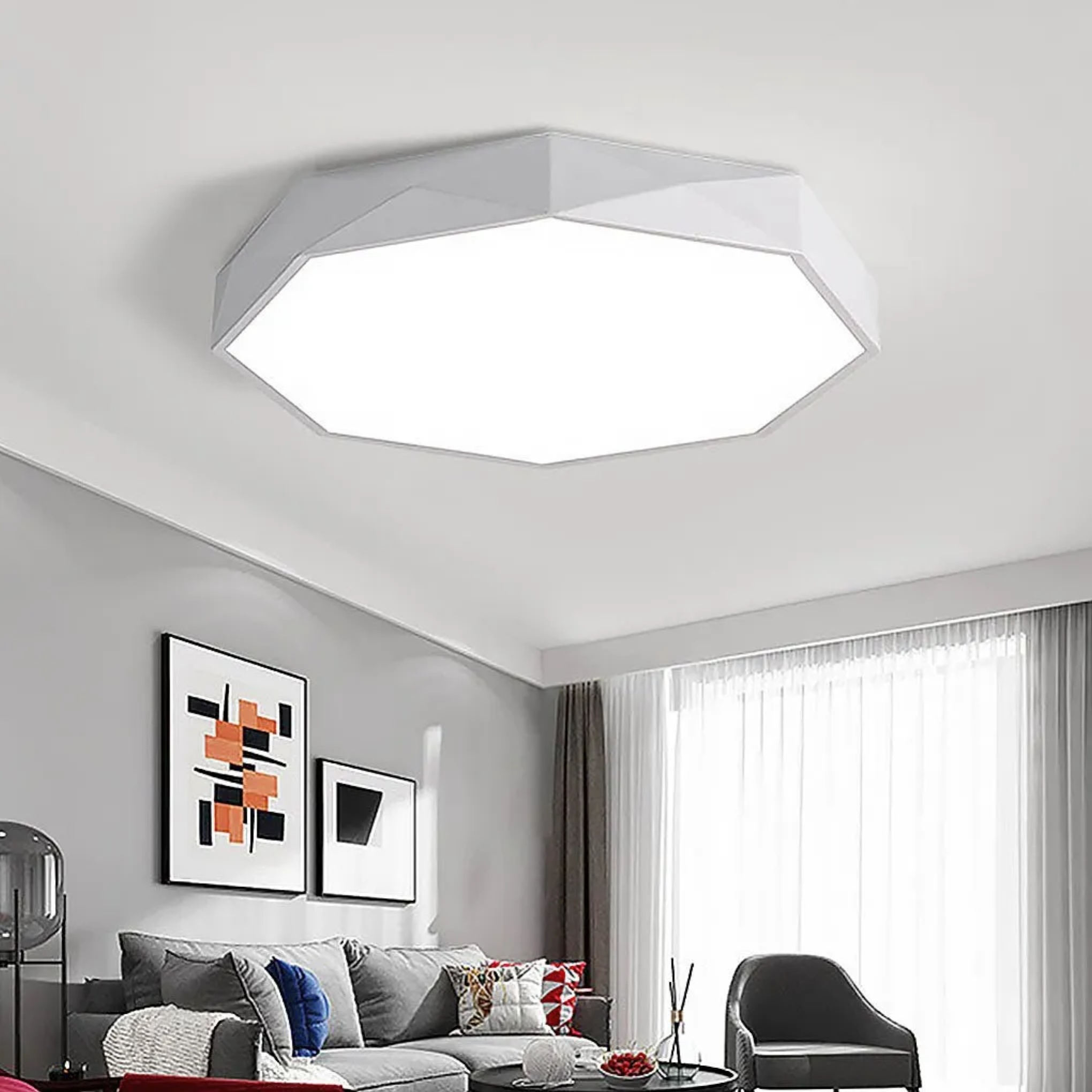Modern geometric white synthetic flush mount lighting, Lighom
