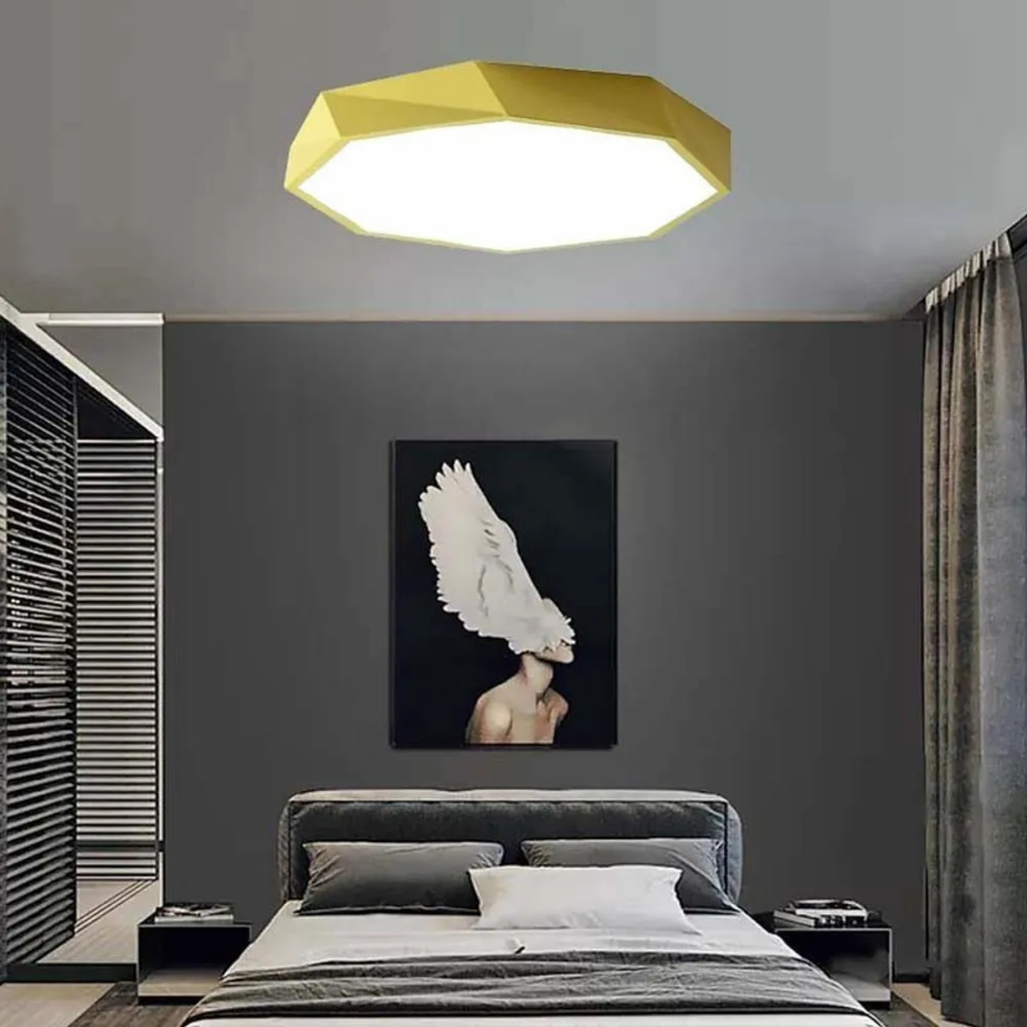 White modern geometric flush mount lighting