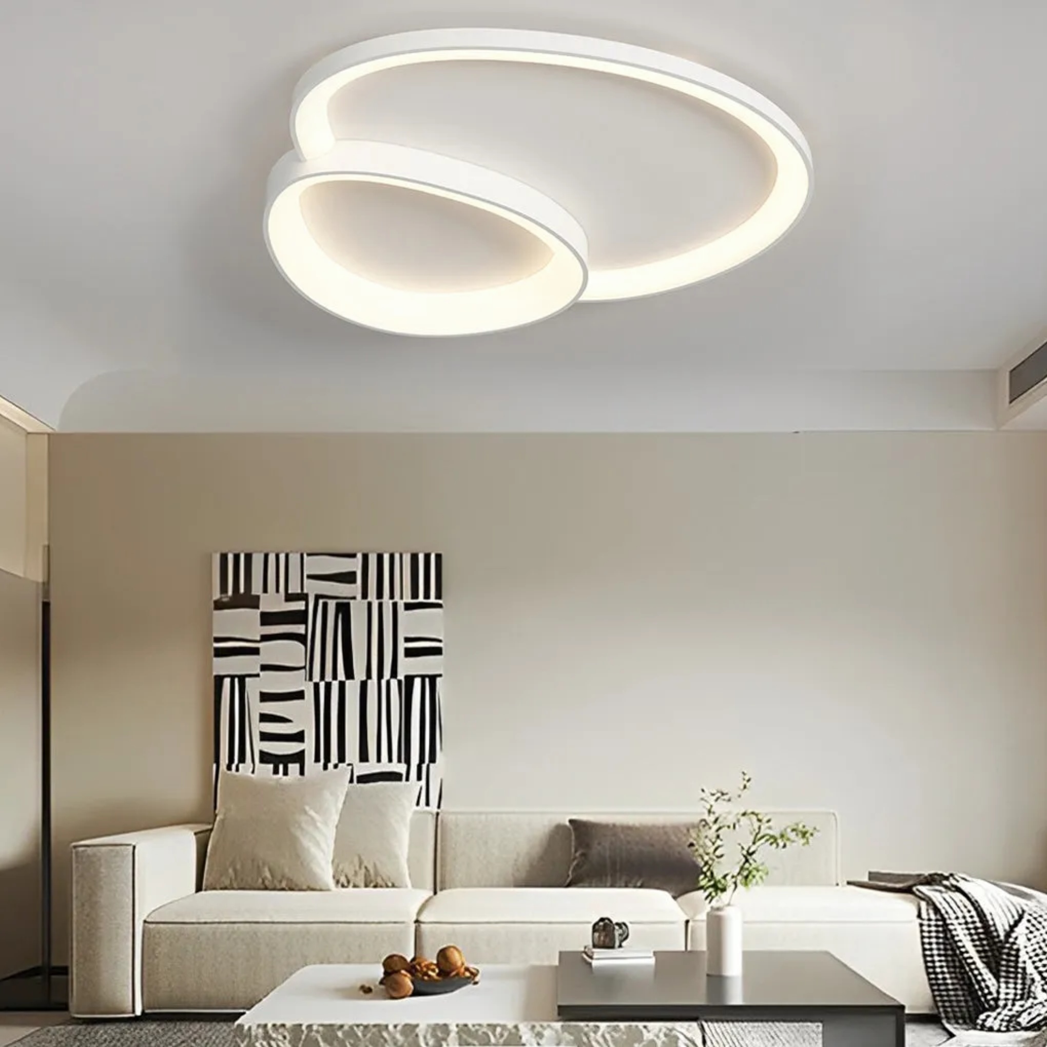 Modern line geometric black flush mount lighting, Lighom — 16" L x 16" W x 4" H / White