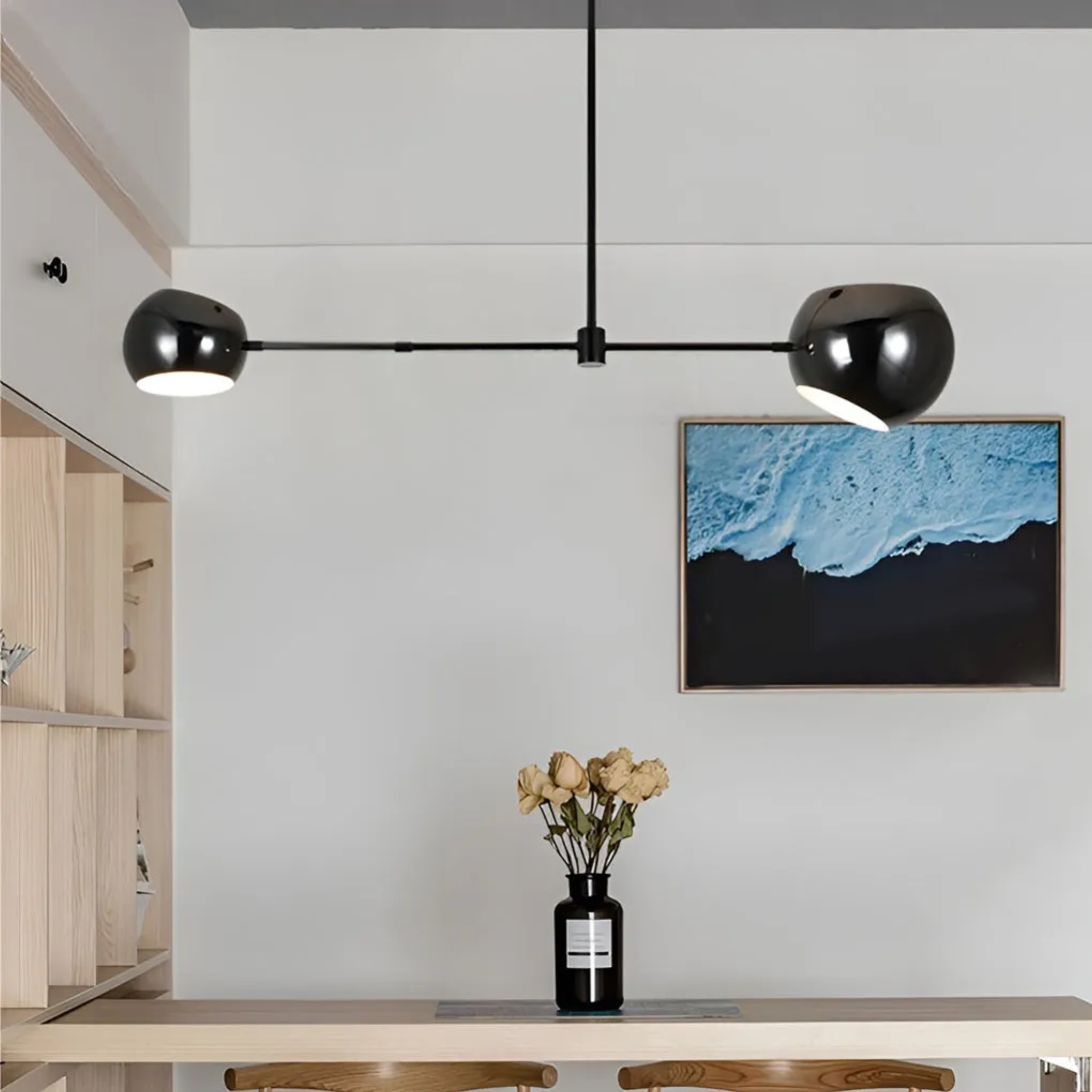 Lighom modern geometric linear black pendant lighting — 2-Light