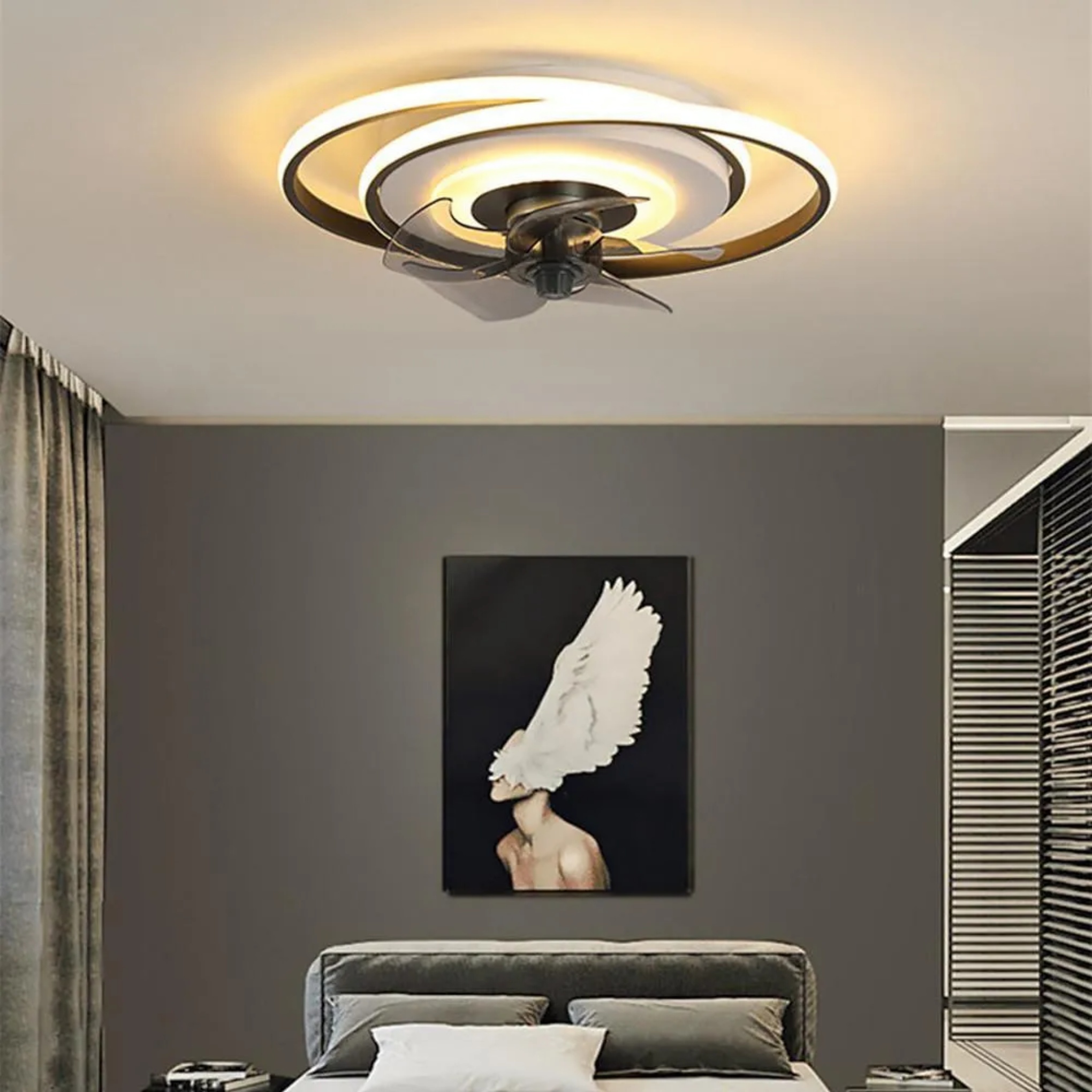 Modern geometric black synthetic ceiling fans, Lighom — Brushed Gold