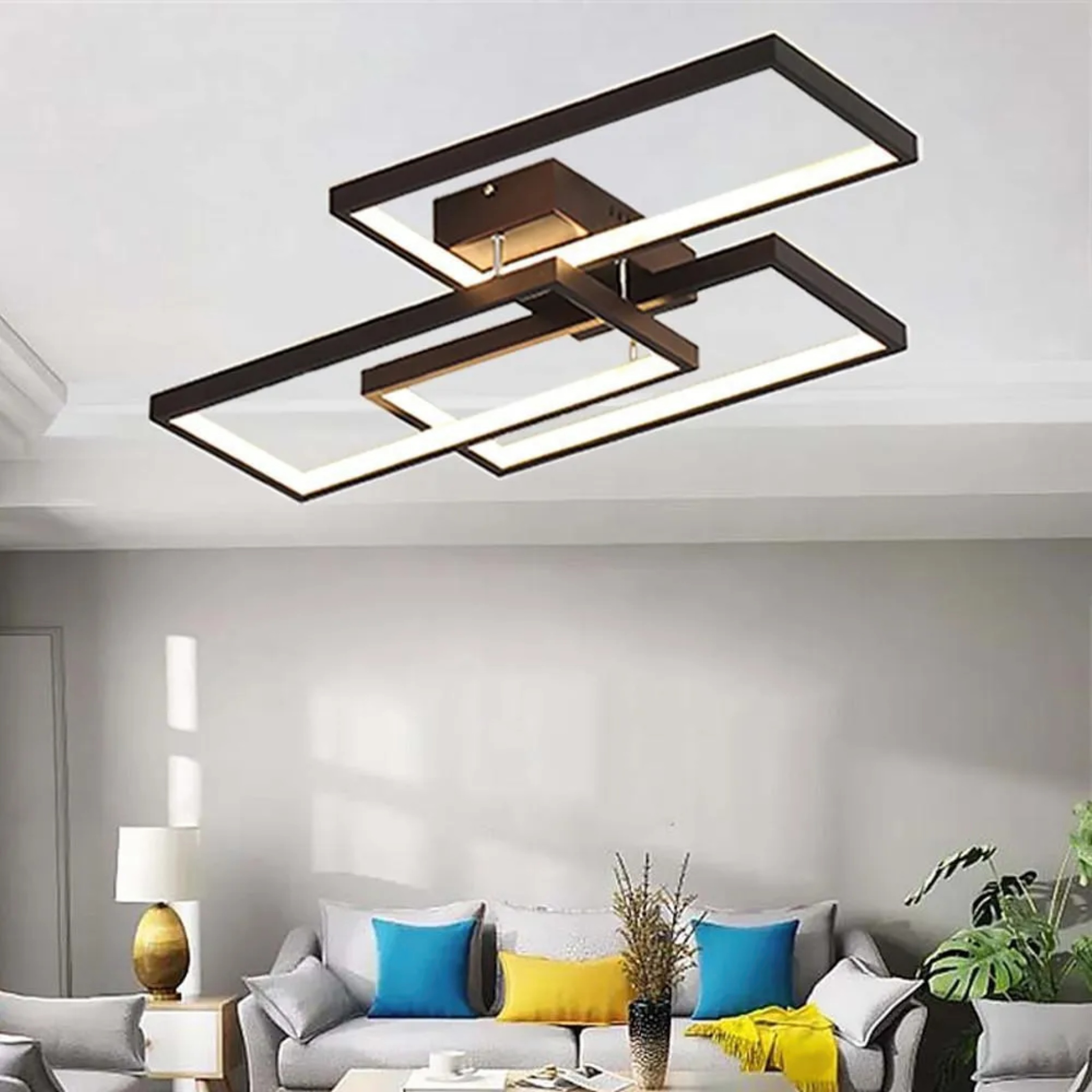 Geometric rectangle synthetic semi-flush mount light for living room or kitchen — Warm White (3000K) / White