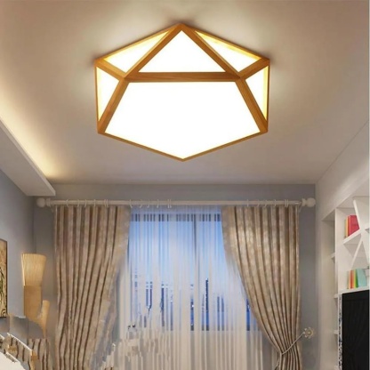 Rustic geometric white bamboo flush mount lighting, Lighom — Warm White (3000K)
