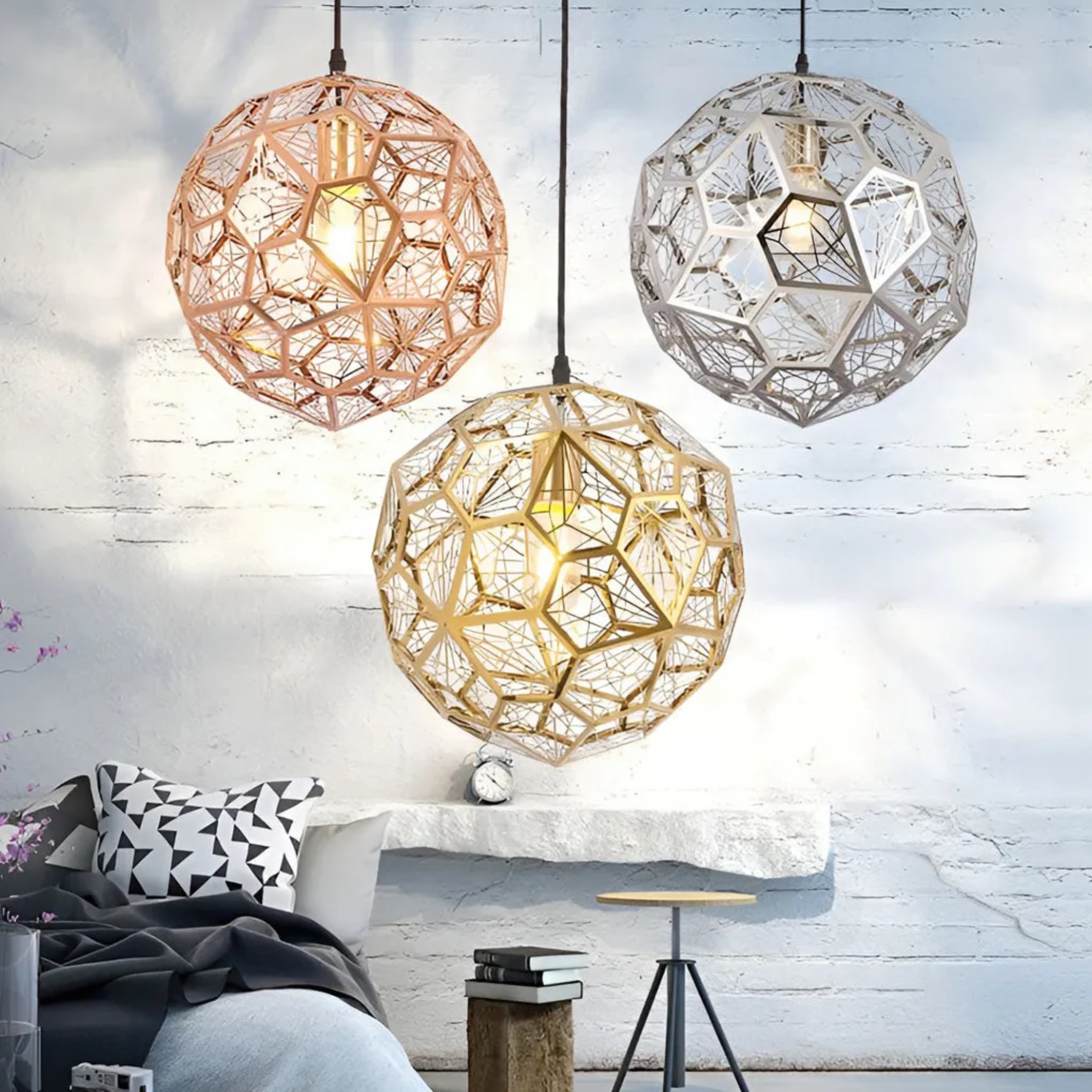 Gray iron postmodern spherical pendant lighting — 10" Diameter / Polished Chrome