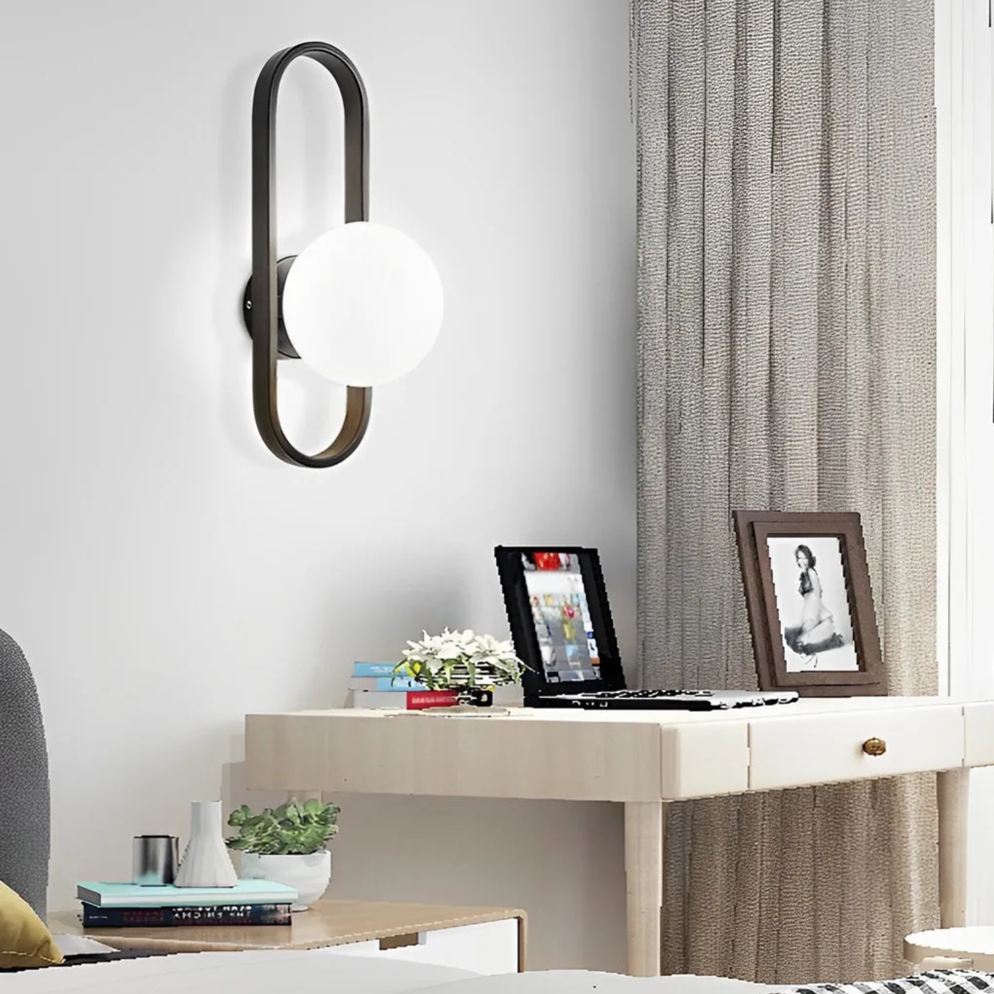 Modern elliptical black wall sconces — Water Ripple / Warm White (3000K) / Brushed Gold