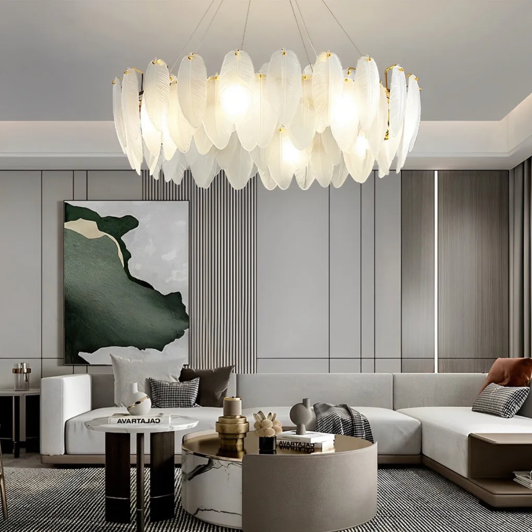 Creative 3-step postmodern bronze chandeliers in glass — 9.4" H x 23.6" Dia