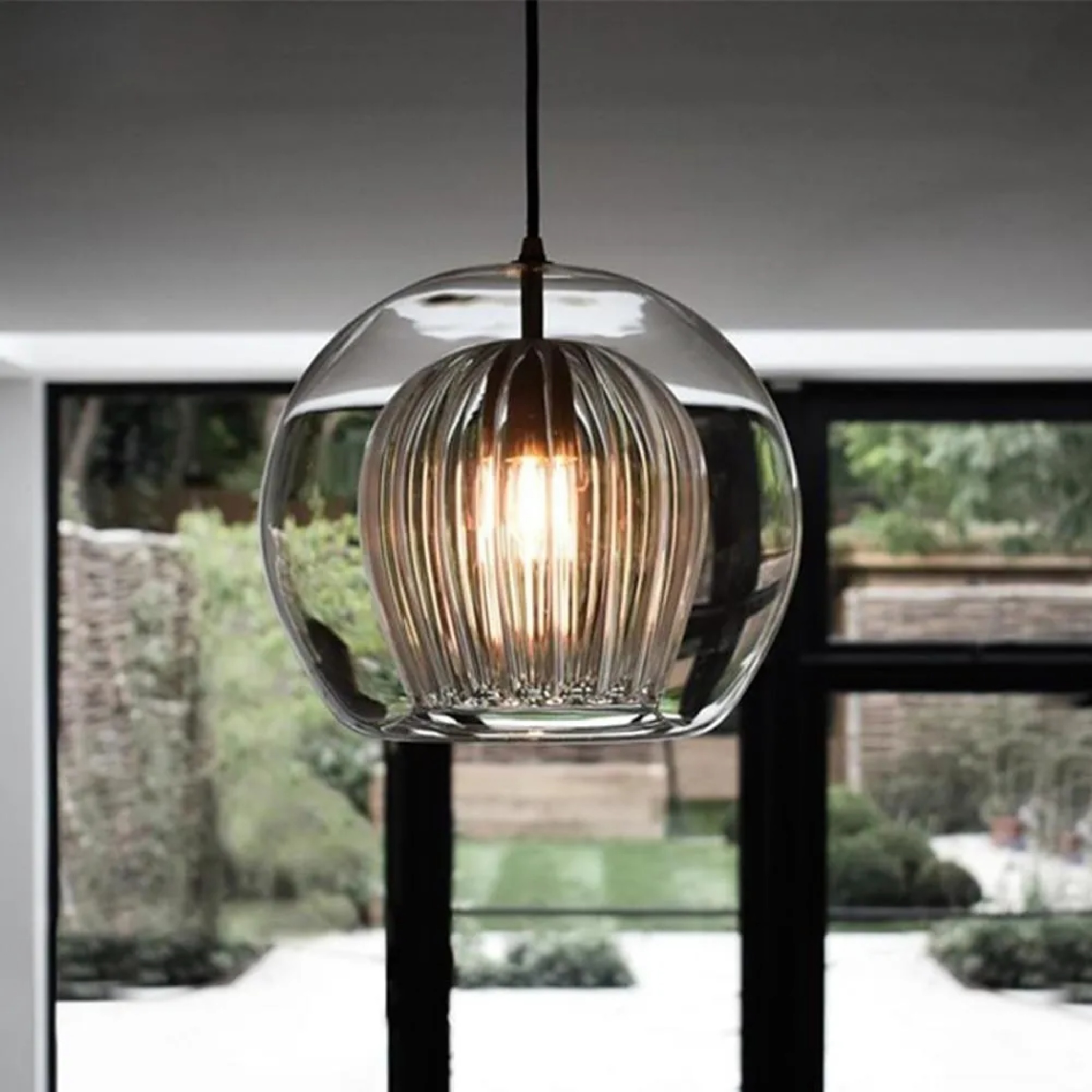 Brass industrial island globe pendant lighting — 5.9" Diameter / Warm White (3000K)