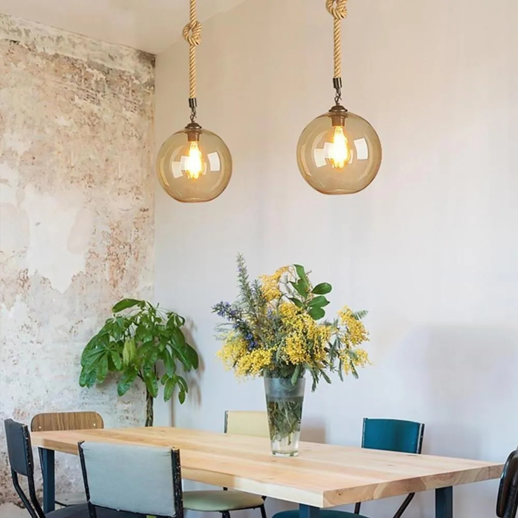 Industrial globe pendant lighting in glass — 8" Diameter