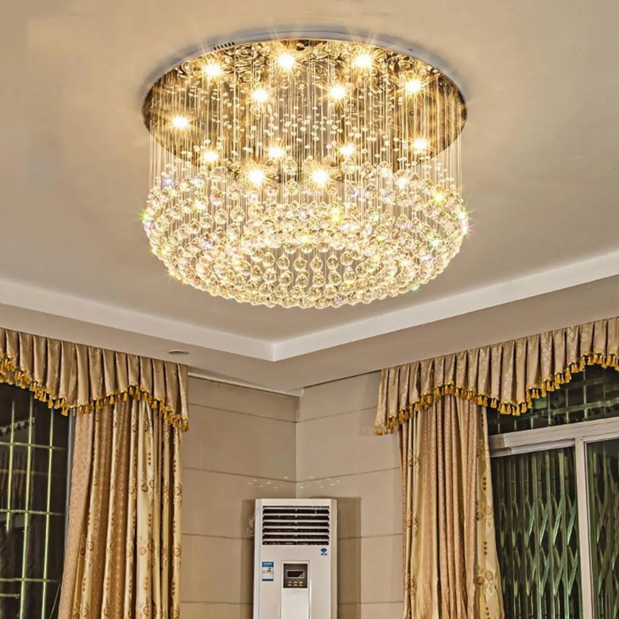 Modern glass-icicle drum white chandeliers, Lighom — Warm White (3000K)