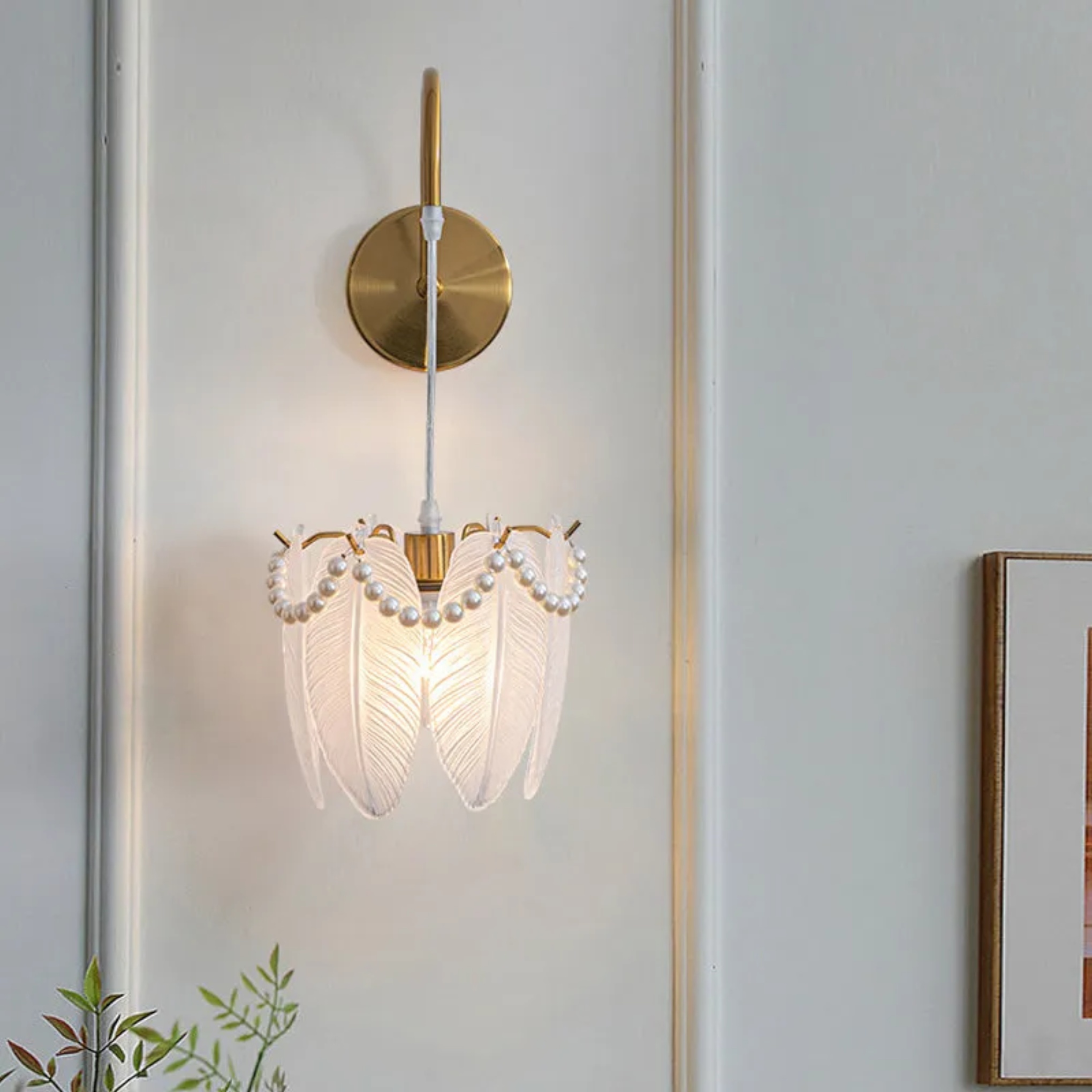 Modern feather leaf bronze glass wall sconces, Lighom — Feathers